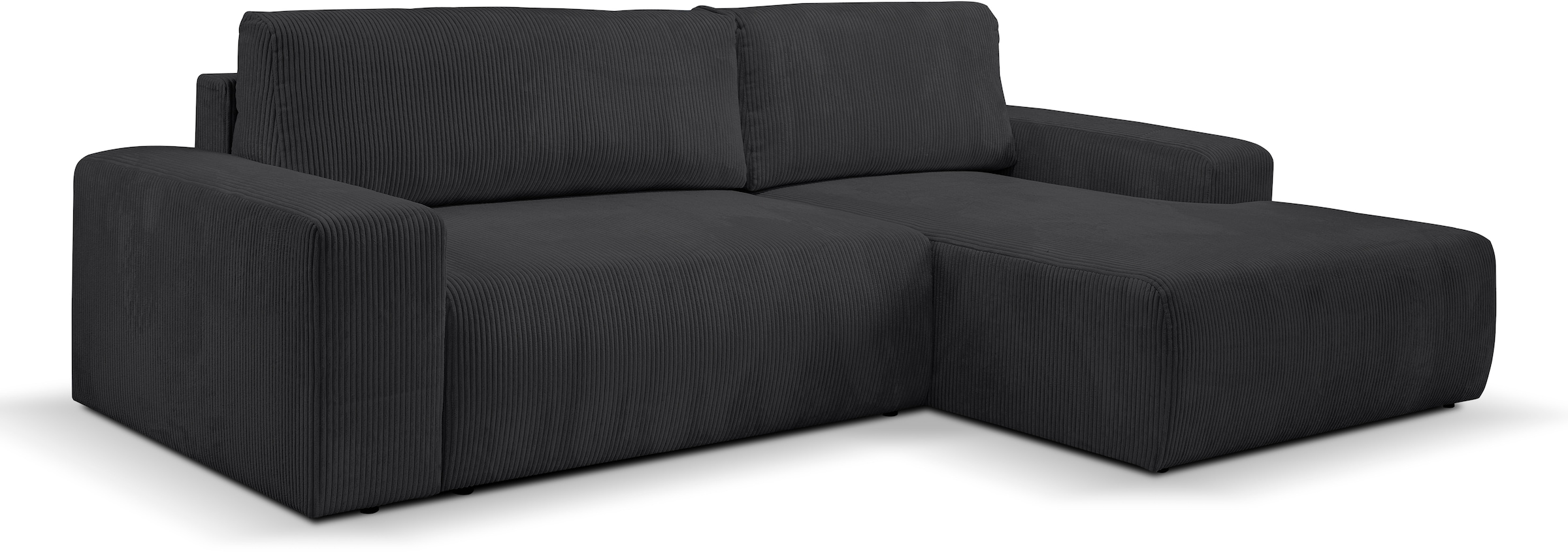 WERK2 Ecksofa »Rotterdam-L, kuschelweiche Trendstoffe Cord und Breitcord, L-Form«, Design Ecksofa in Cord mit Schlaffunktion & Bettkasten, Breite 267cm