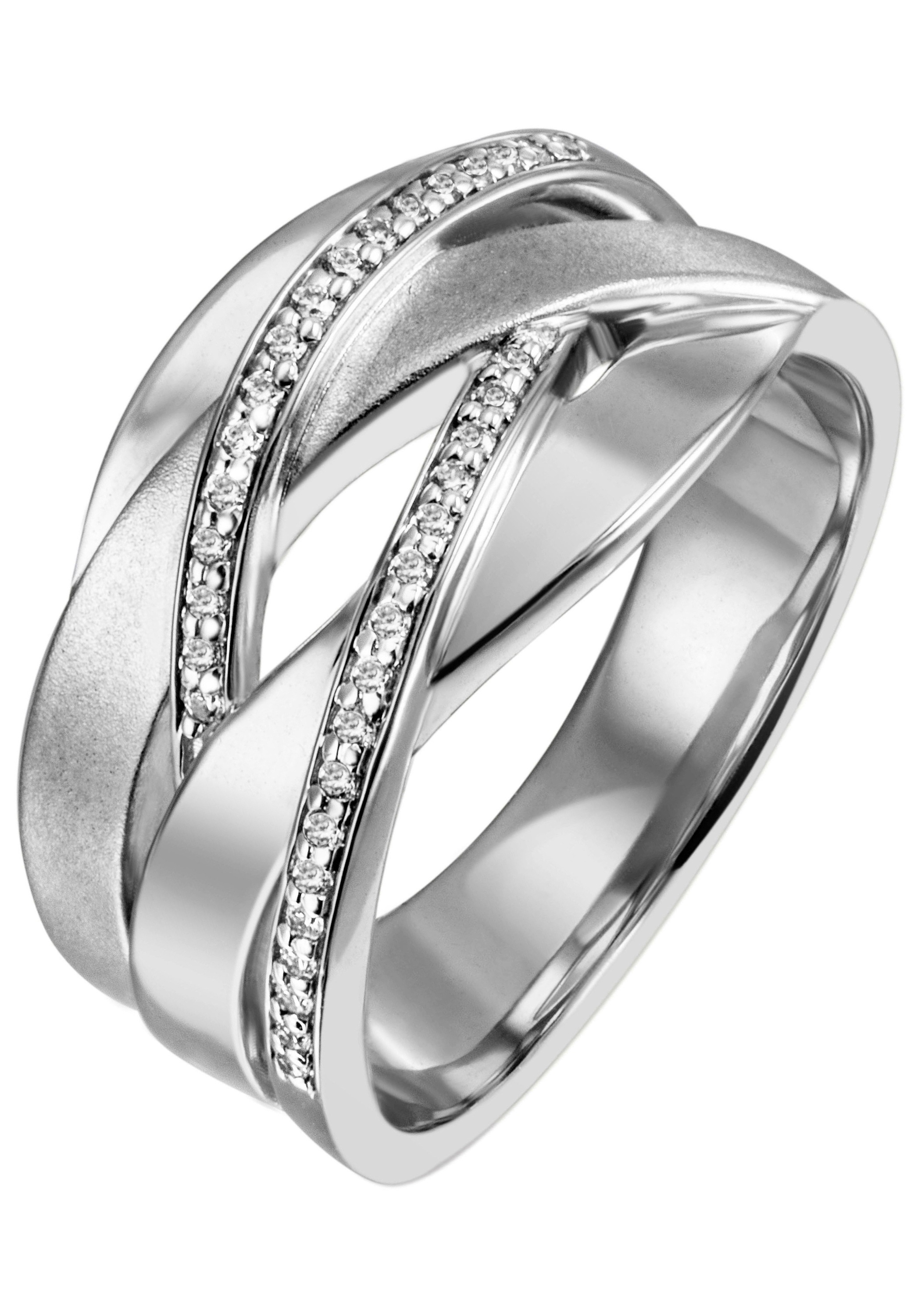 JOBO Fingerring breit 925 Silber mit 34 Zirkonia
