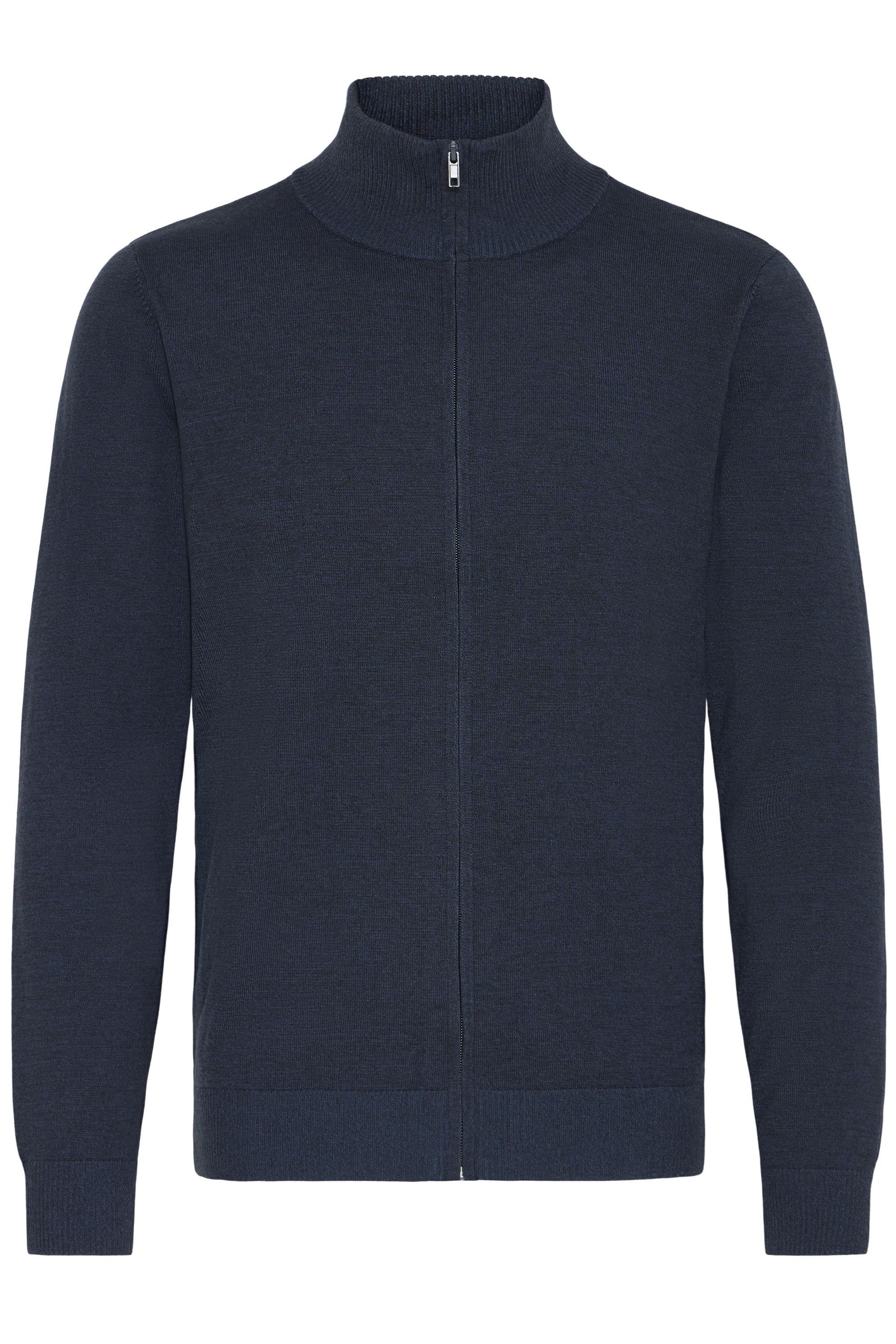 Strickjacke BLEND "BHCassberg", Herren, Gr. L, marineblaus, Feinstrick, 100% Polyester, unifarben, Basic, normal normal, hoch geschlossener Ausschnitt, elastischer Bund, Strickjacken Strickjacke, Stilvolle Strickjacke mit Reißverschluss