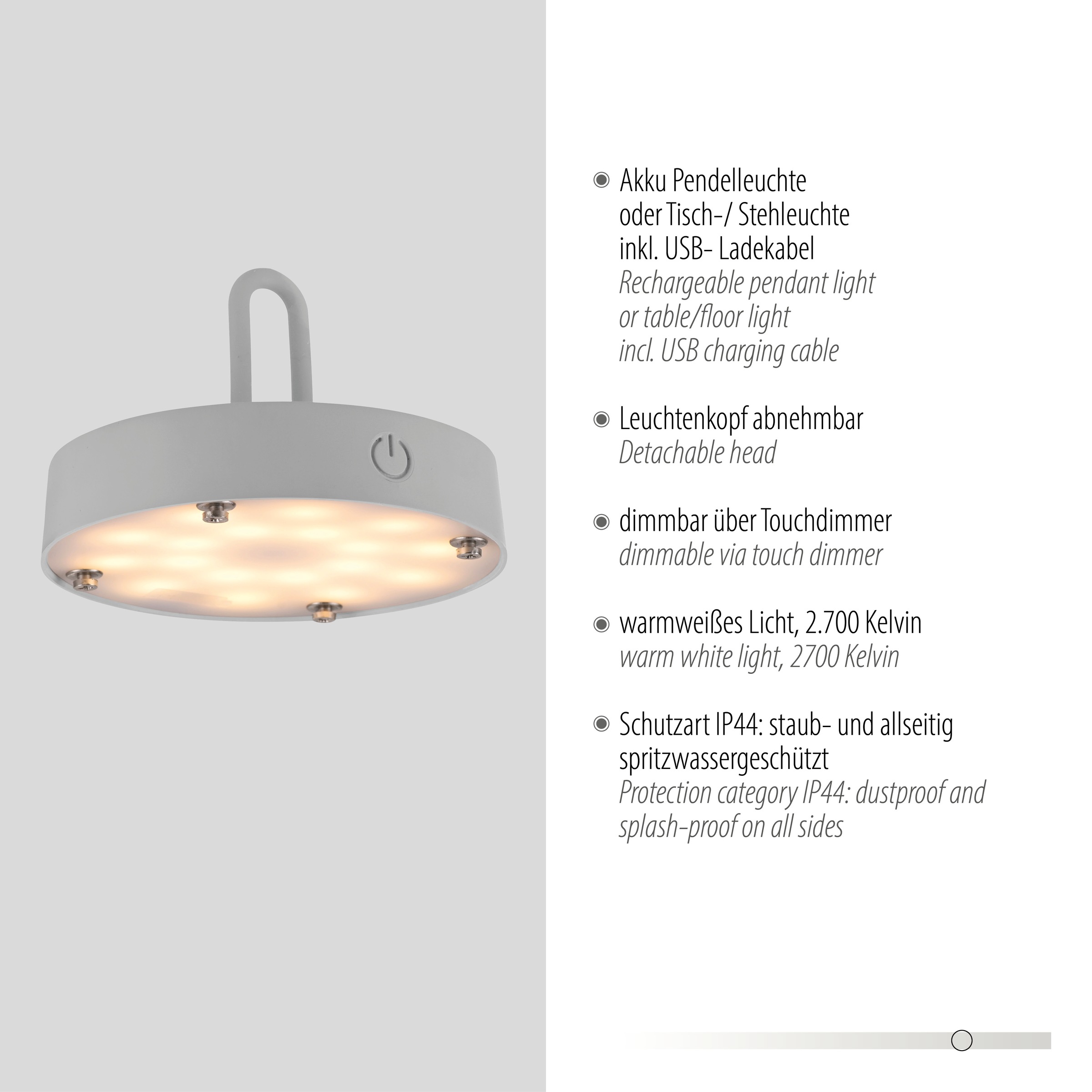 JUST LIGHT Pendelleuchte »AKUBA« LED-Modul 1 Stk. Warmweiß Akkuleuchte