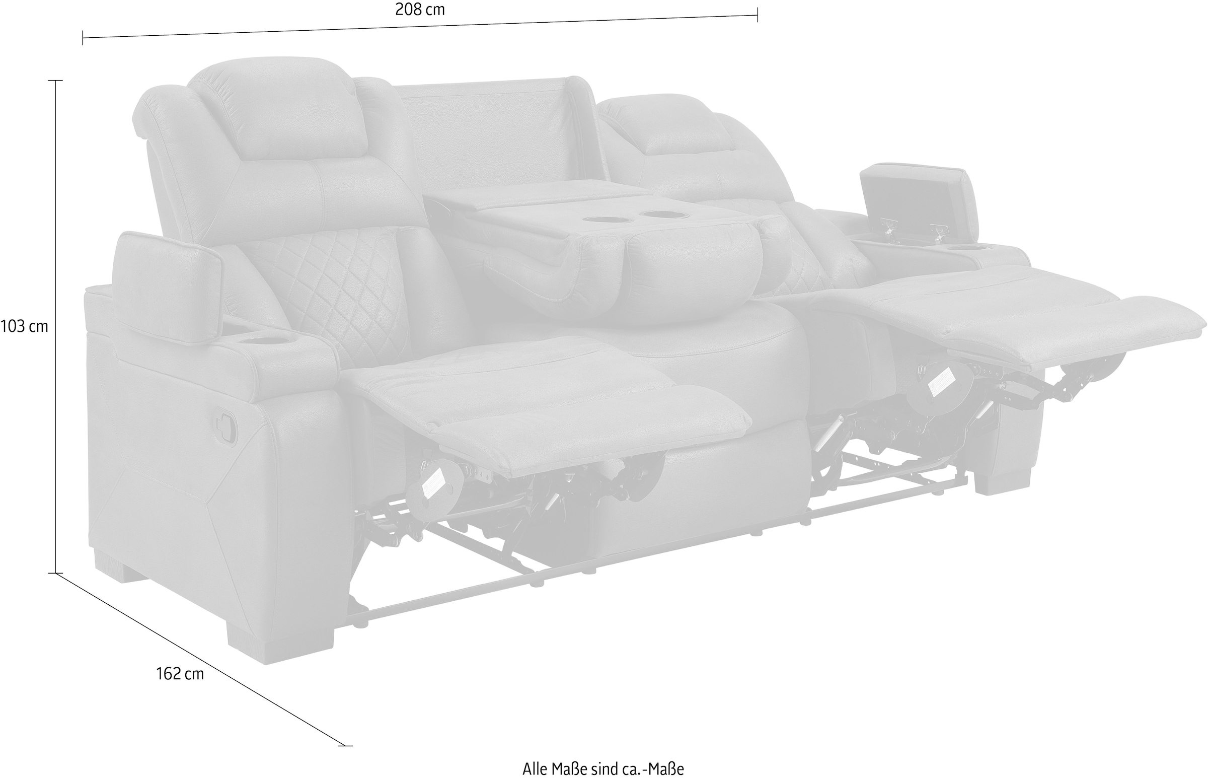 ATLANTIC home collection 3-Sitzer »Faris«, Zwei Relaxfunktionen, klappbare Konsole mit Getränkehalter