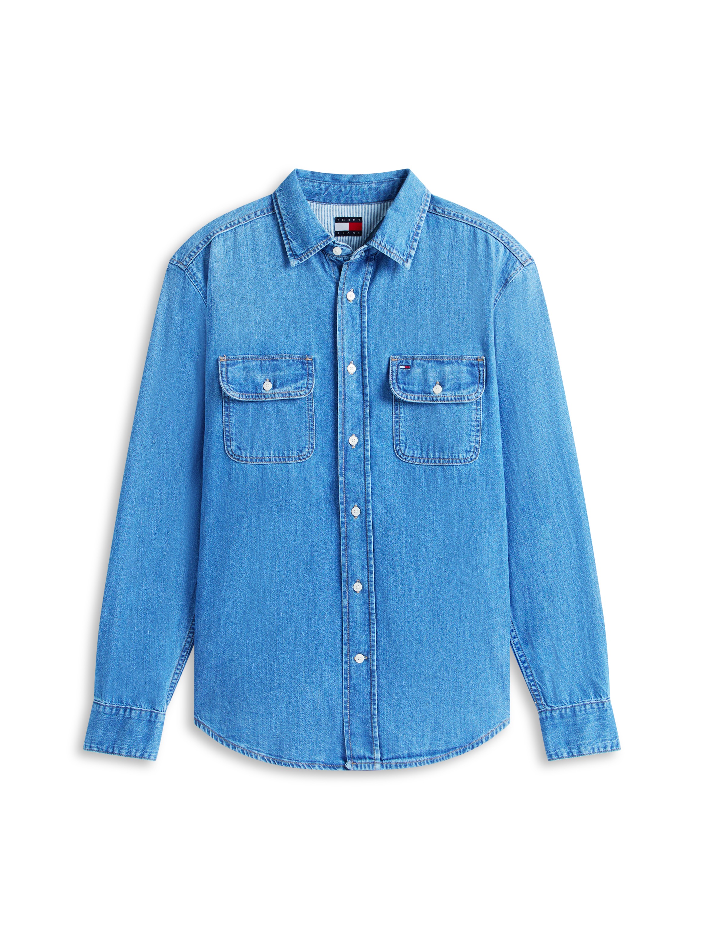 Jeanshemd TOMMY JEANS "RELAXED DENIM SHIRT", Herren, Gr. L, N-Gr, denim medium, Denim/Jeans, Obermaterial: 100% Baumwolle, unifarben, relaxed fit normal, Rundhals, eingesetzt Manschette, Hemden Jeanshemd, Relaxed fit mit Brusttaschen 3
