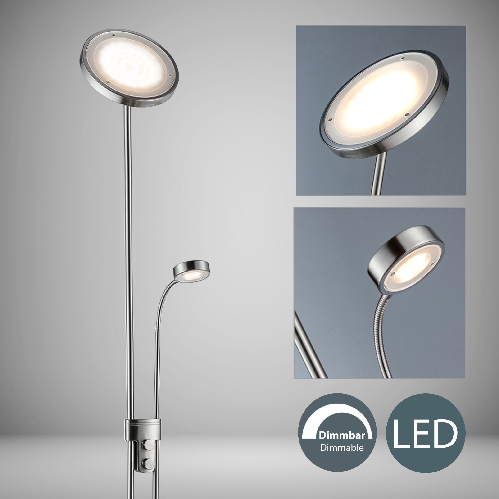 B.K.Licht LED Deckenfluter »Luan«, 1 flammig-flammig, LED Stehleuchte, dimmbar, Metall, schwenkbar, inkl. 21W 2.000lm