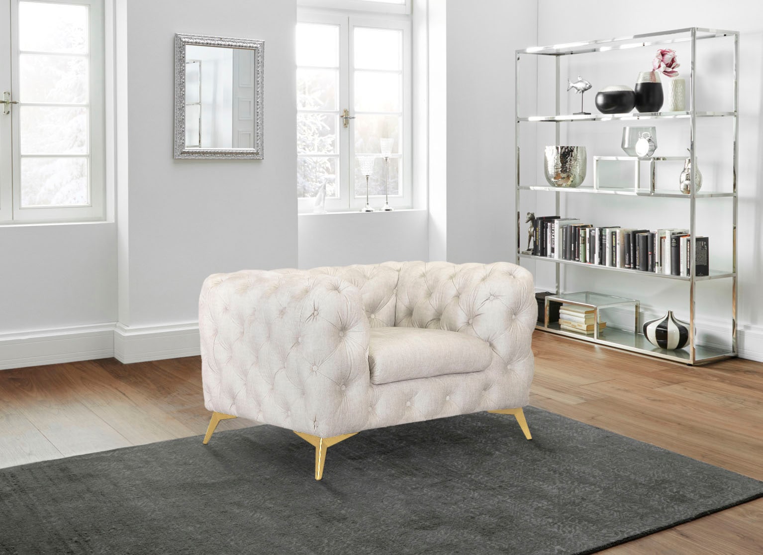 Leonique Chesterfield-Sessel »Glynis Sessel«, aufwändige Knopfheftung, moderne Chesterfield Optik, Fußfarbe wählbar