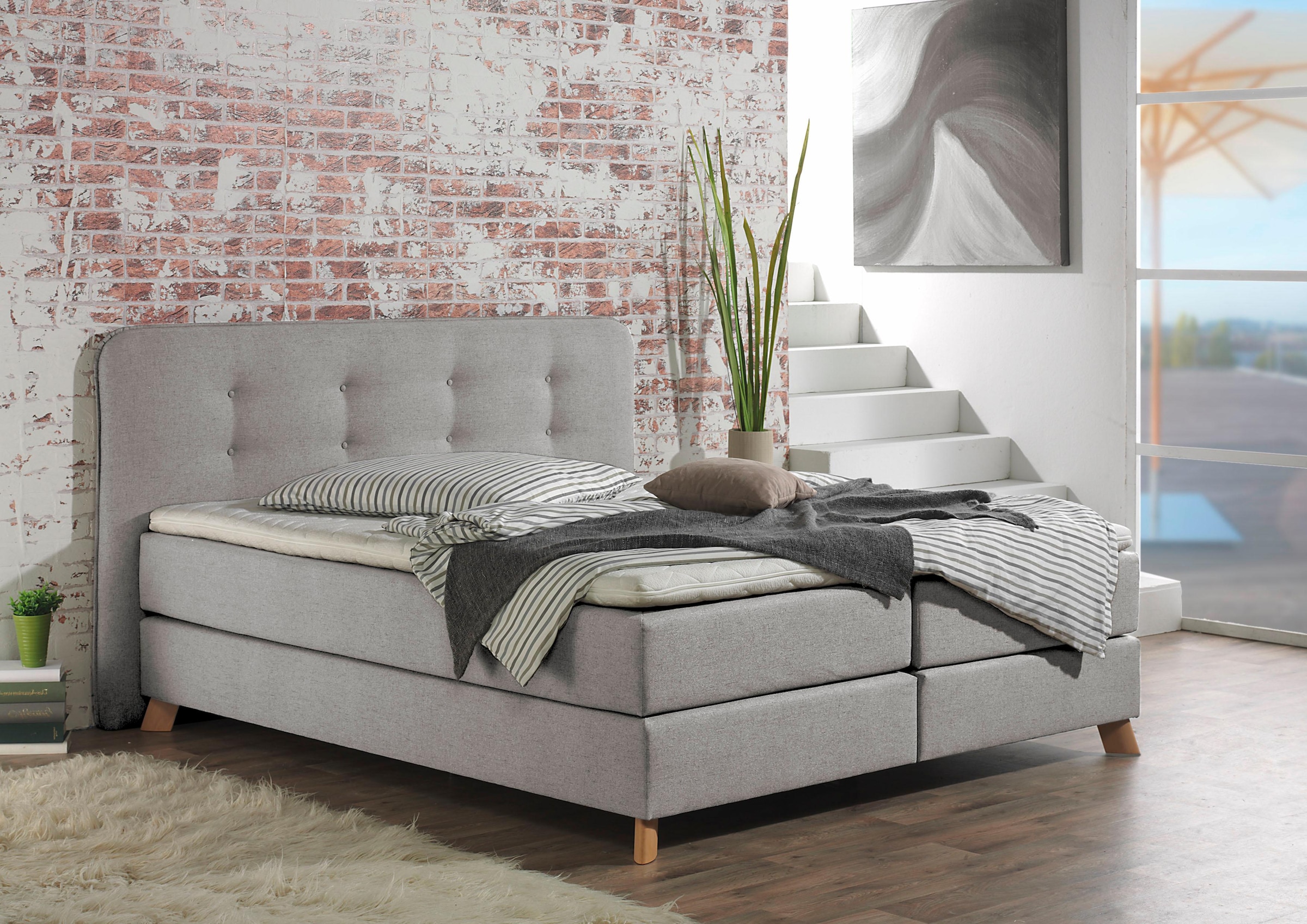 Home affaire Boxspringbett »Cecina«, in 5 Breiten, 3 Ausführungen, 2 Härtegrade, Knopfheftung, Topper