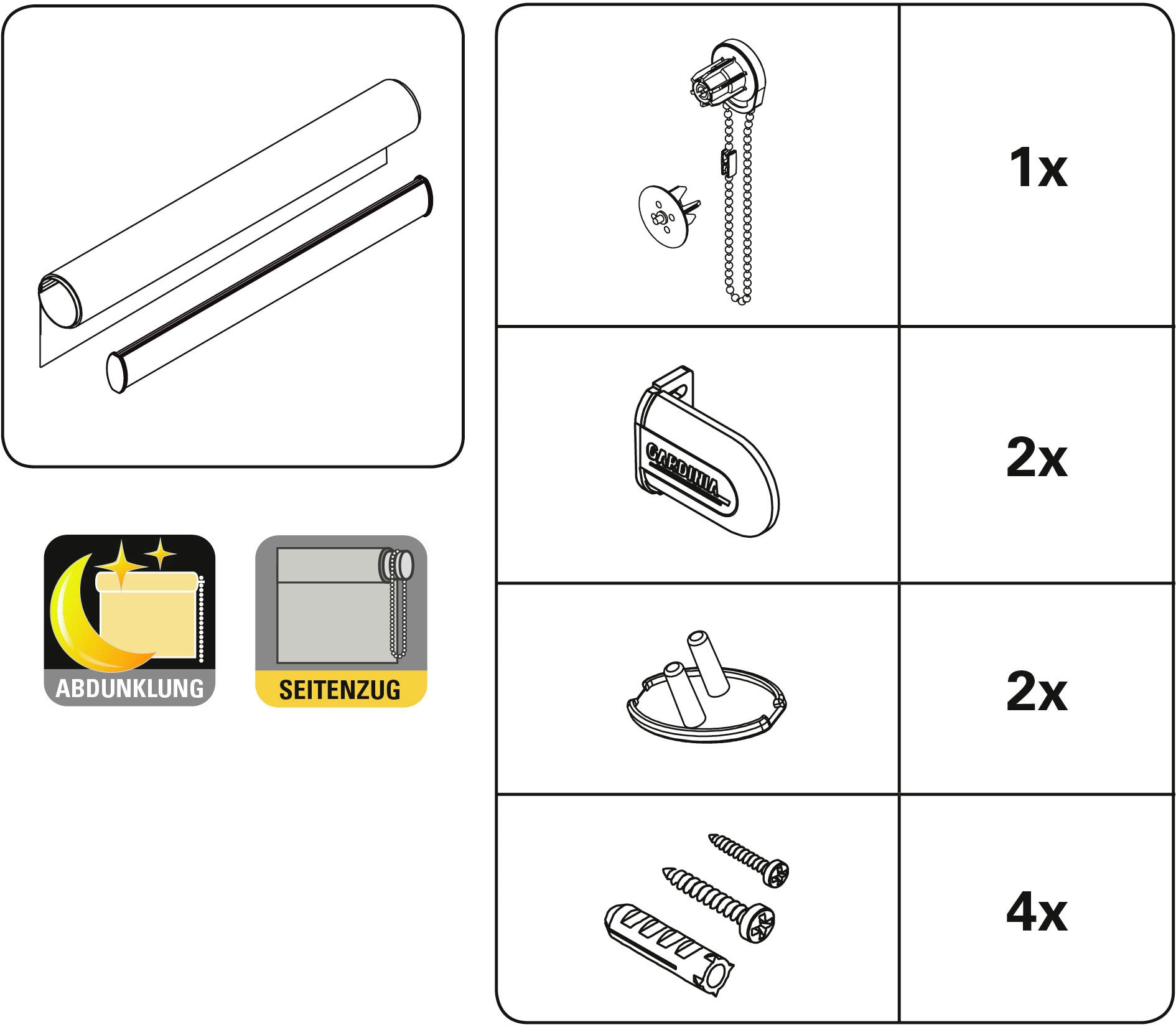 GARDINIA Seitenzugrollo »Uni-Rollo Verdunkelung« verdunkelnd Sichtschutz | Verdunkelung mit Bohren freihängend Abschlussprofil in weiß