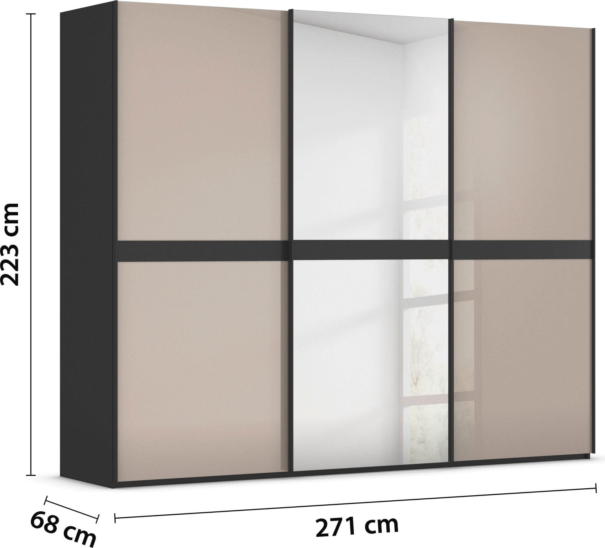 rauch Schwebetürenschrank »Kleiderschrank Schrank Garderobe Schlafzimmerschrank SCALE-LINE«, edle Optik mit Bauchbinde mit Glas/Spiegel-Front MADE IN GERMANY
