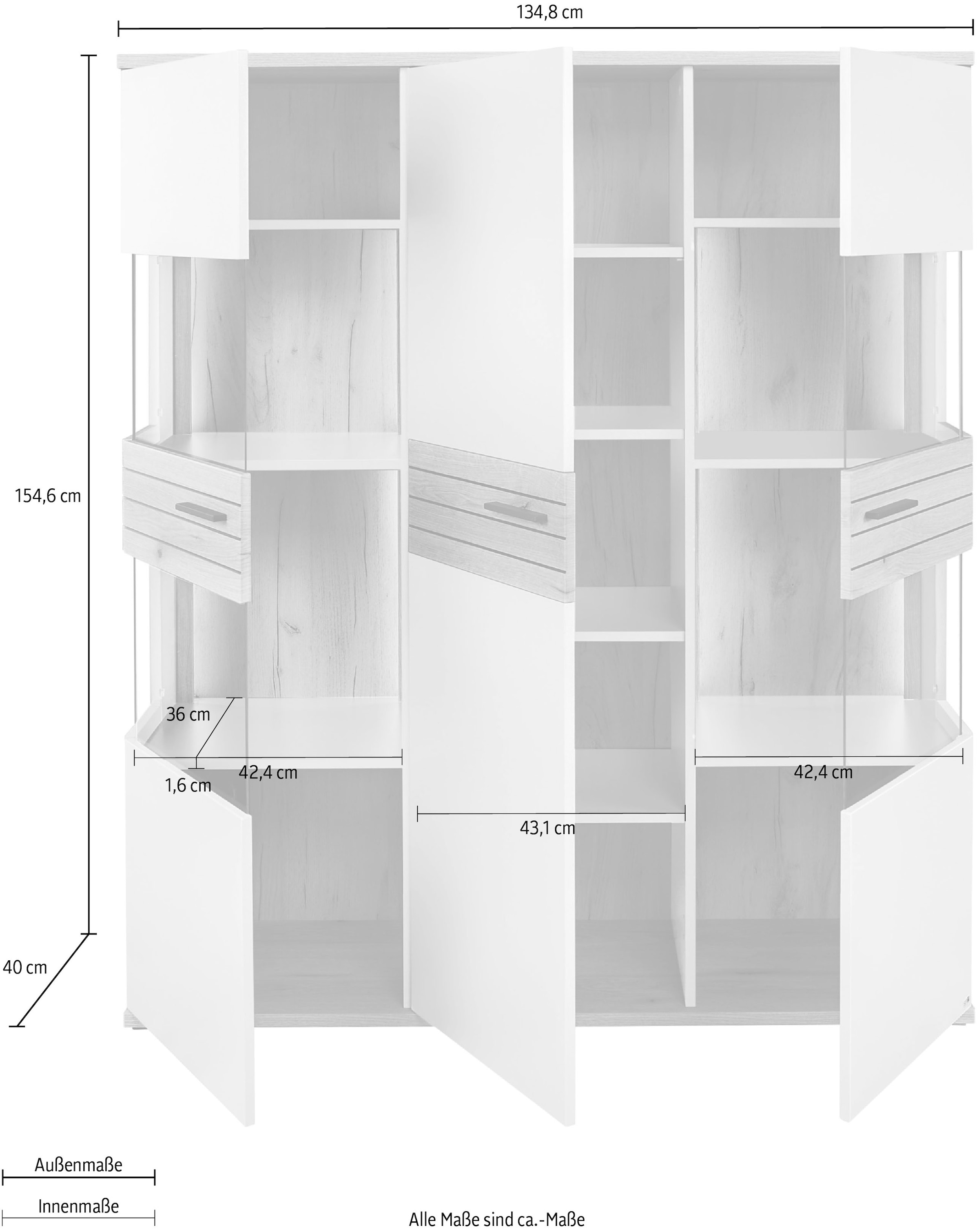 set one by Musterring Vitrine »Quincy« 1 Stk. tlg. Mit 4 Glasausschnitten und LED, in 2 Farben erhältlich, 134,8 cm