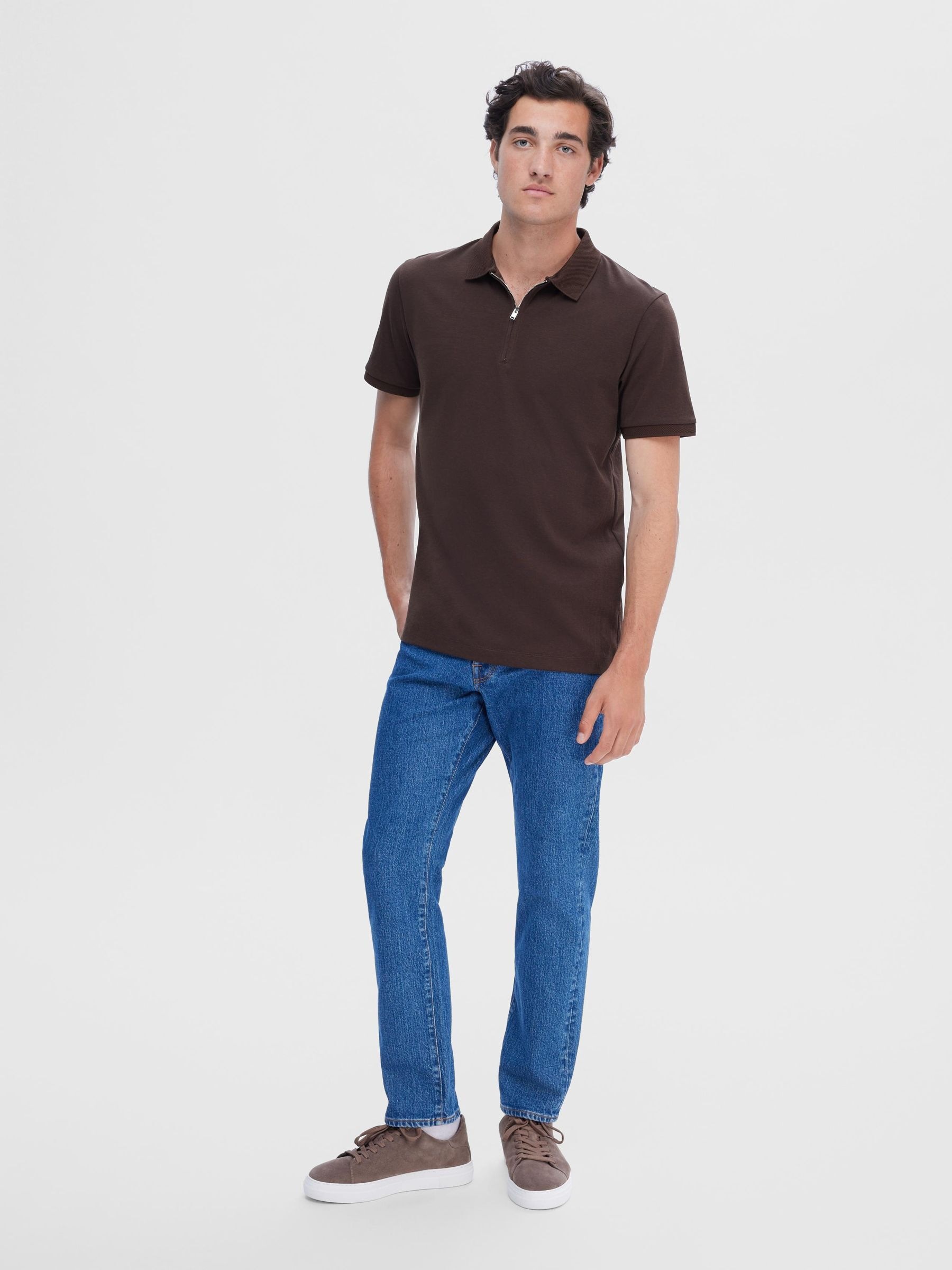 Thumbnail - SELECTED Poloshirt "SLHFAVE ZIP SS POLO NOOS" Baumwollmischung, regular fit