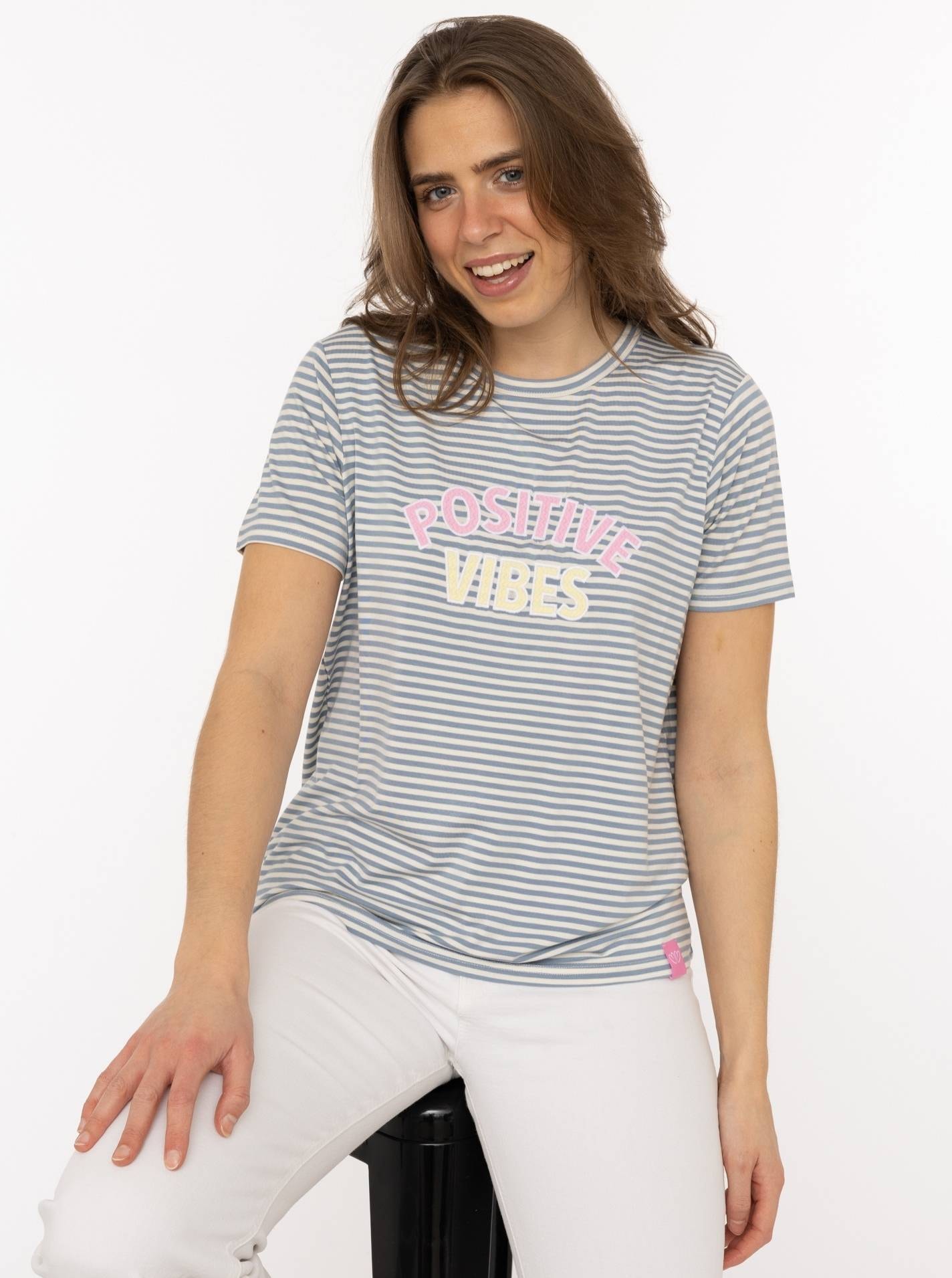 Zwillingsherz T-Shirt ""Positive Vibes"" gestickter Statement Schriftzug, R günstig online kaufen