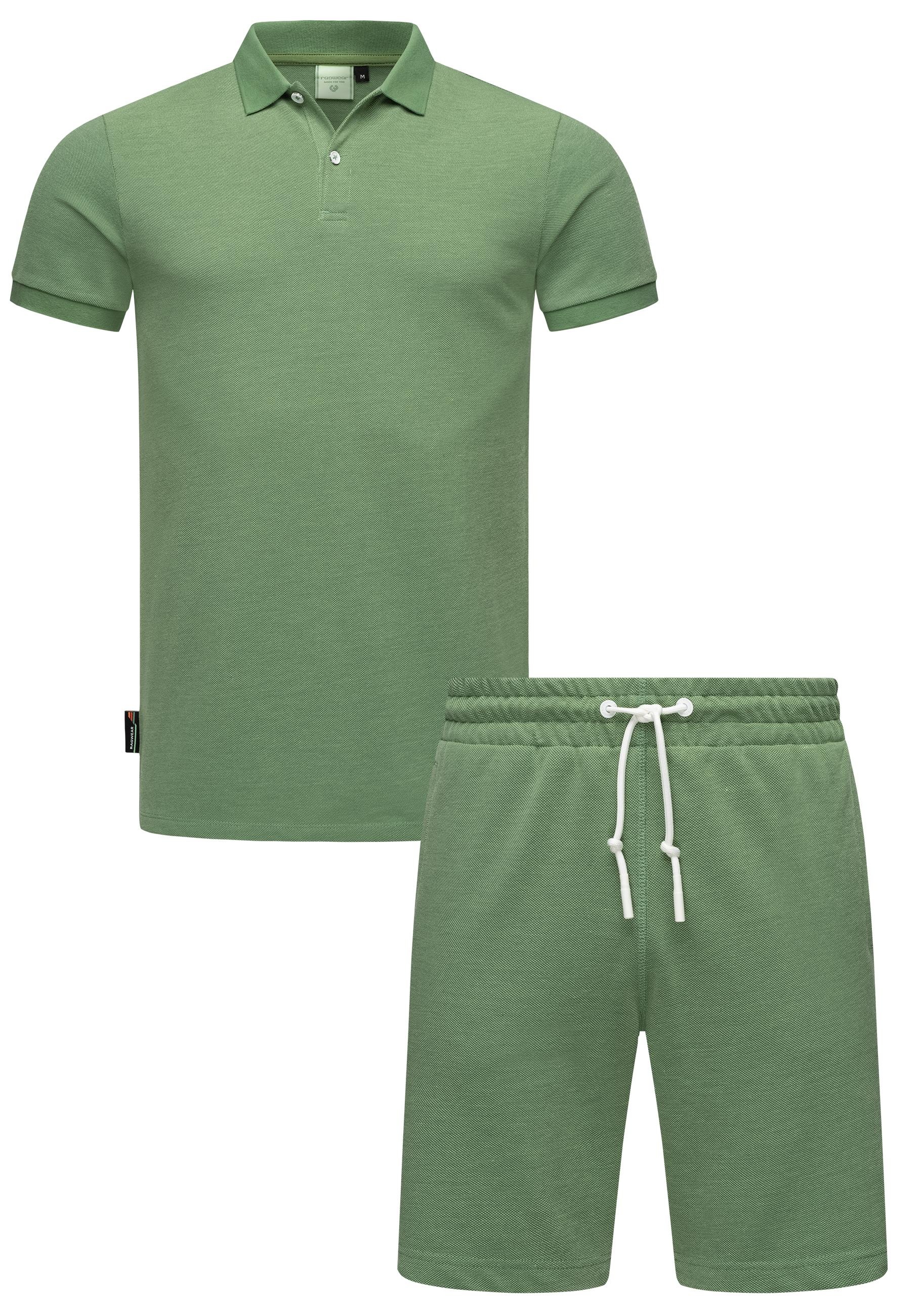 Poloshirt RAGWEAR "Set Porpi", Herren, Gr. XXXL (58), grün, Material: 50% Baumwolle, 50% Polyester, bequem knieumspielend, tiefer V-Ausschnitt, eng, Shirts, Modisches Herren Set aus Hemd und kurzer Hose