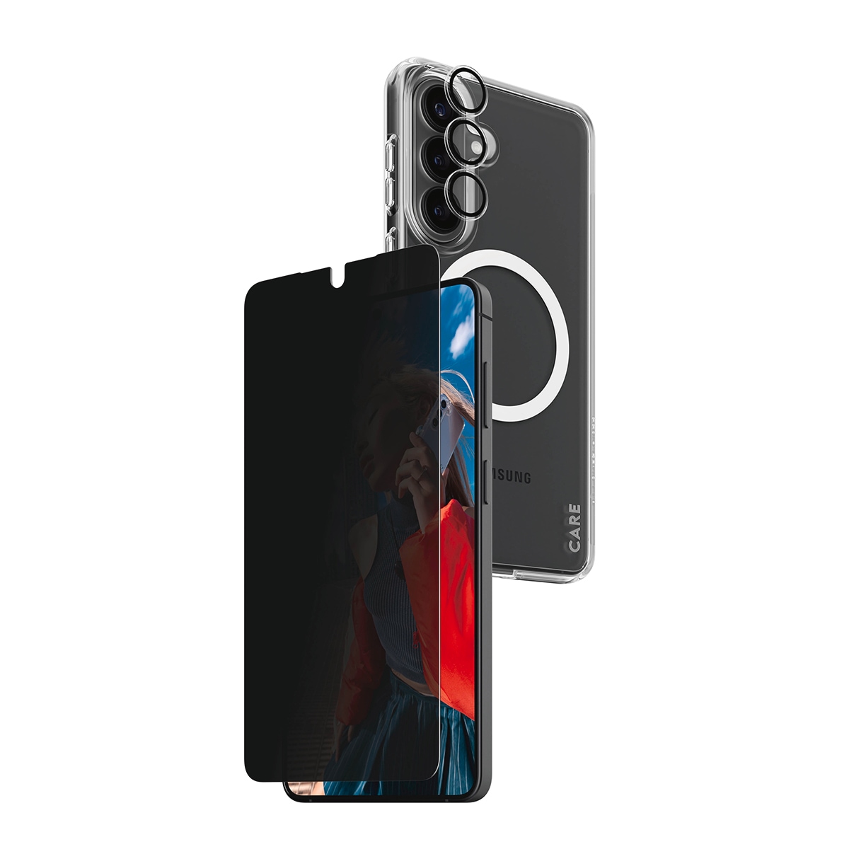 CARE by PanzerGlass Displayschutzglas »3-in-1 Protection Privacy Bundle« für Samsung Galaxy S26+ Displayschutzfolie, Schutzfolie, Bildschirmschutz, kratz- & stoßfest