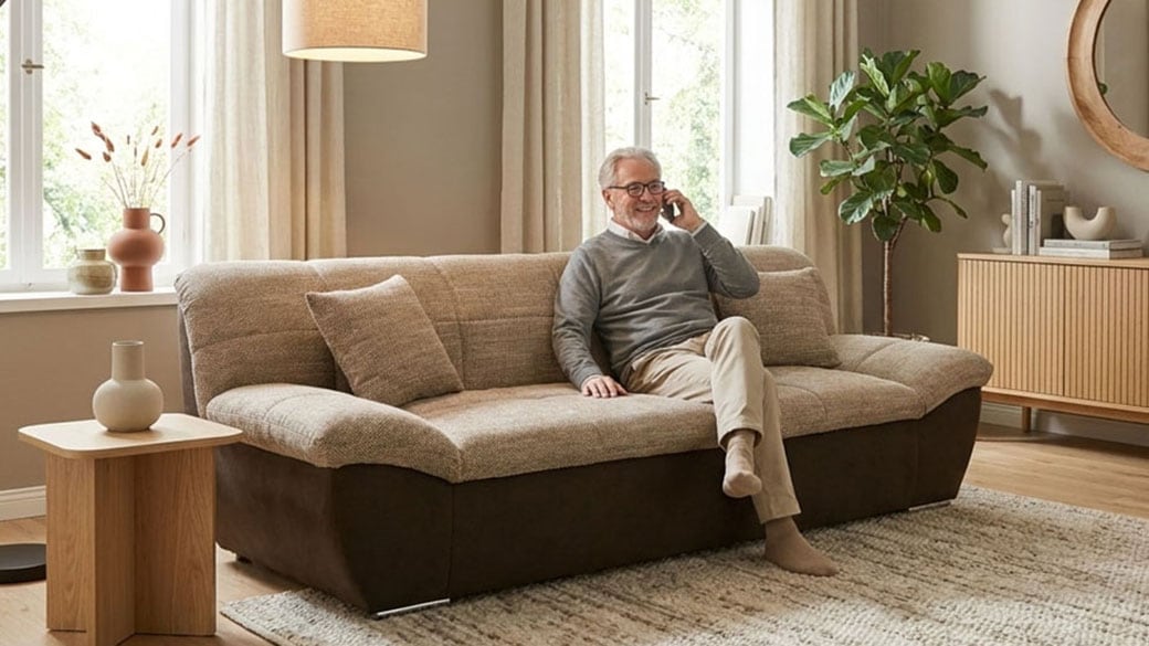 OTTO home 3-Sitzer "Salltum 232 cm breit, formschön, komfortabel" mit Ziernähen in Rücken und im Sitz, pflegeleichter Bezug
