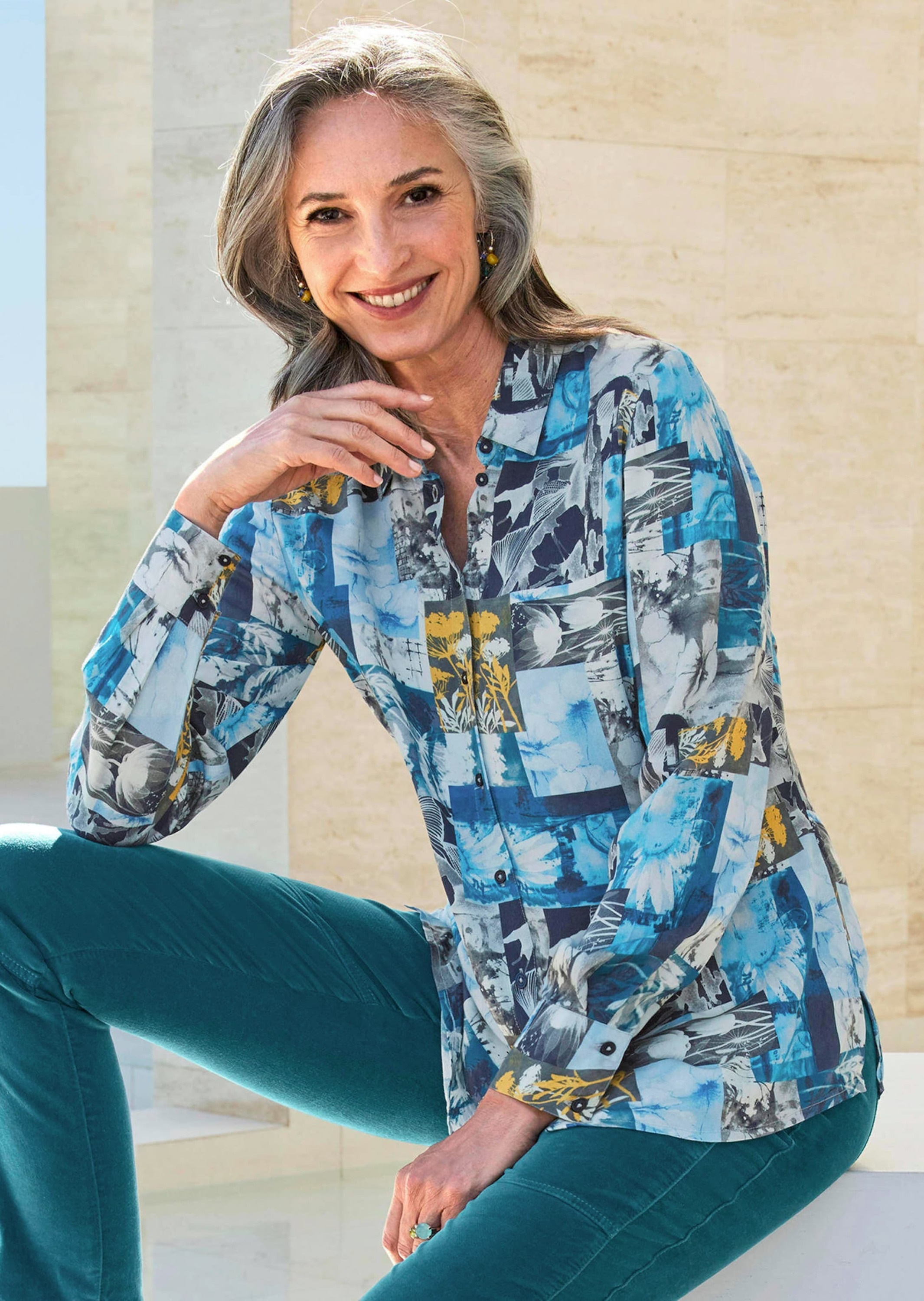 GOLDNER Hemdbluse »Kurzgröße Hemdbluse mit Druck«