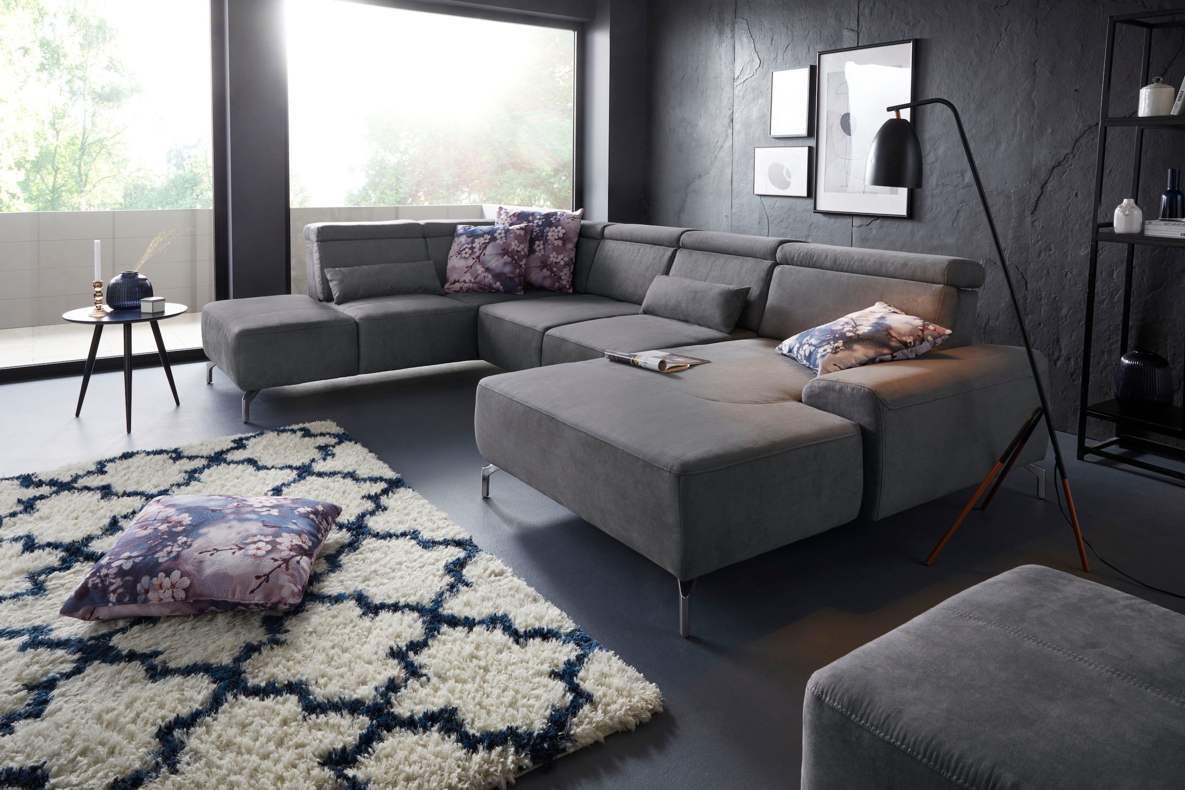 sit&more Wohnlandschaft »Gizeh U-Form«, 15 cm Fußhöhe, inklusive Sitztiefenverstellung und Kopfteilverstellung