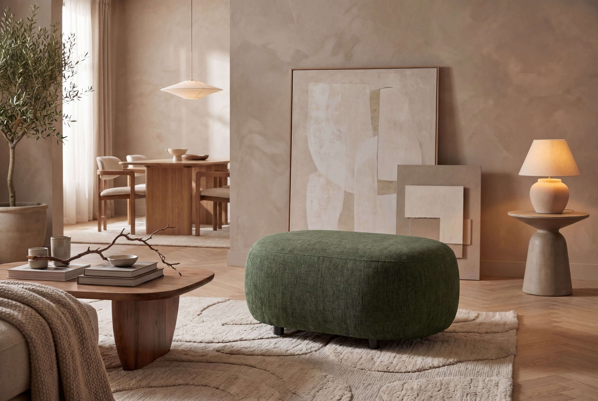 OTTO home Polsterhocker "OSTRUP, Naturtöne, Boucle oder Chenille" 90x64 cm, organische Form mit sanften Rundungen