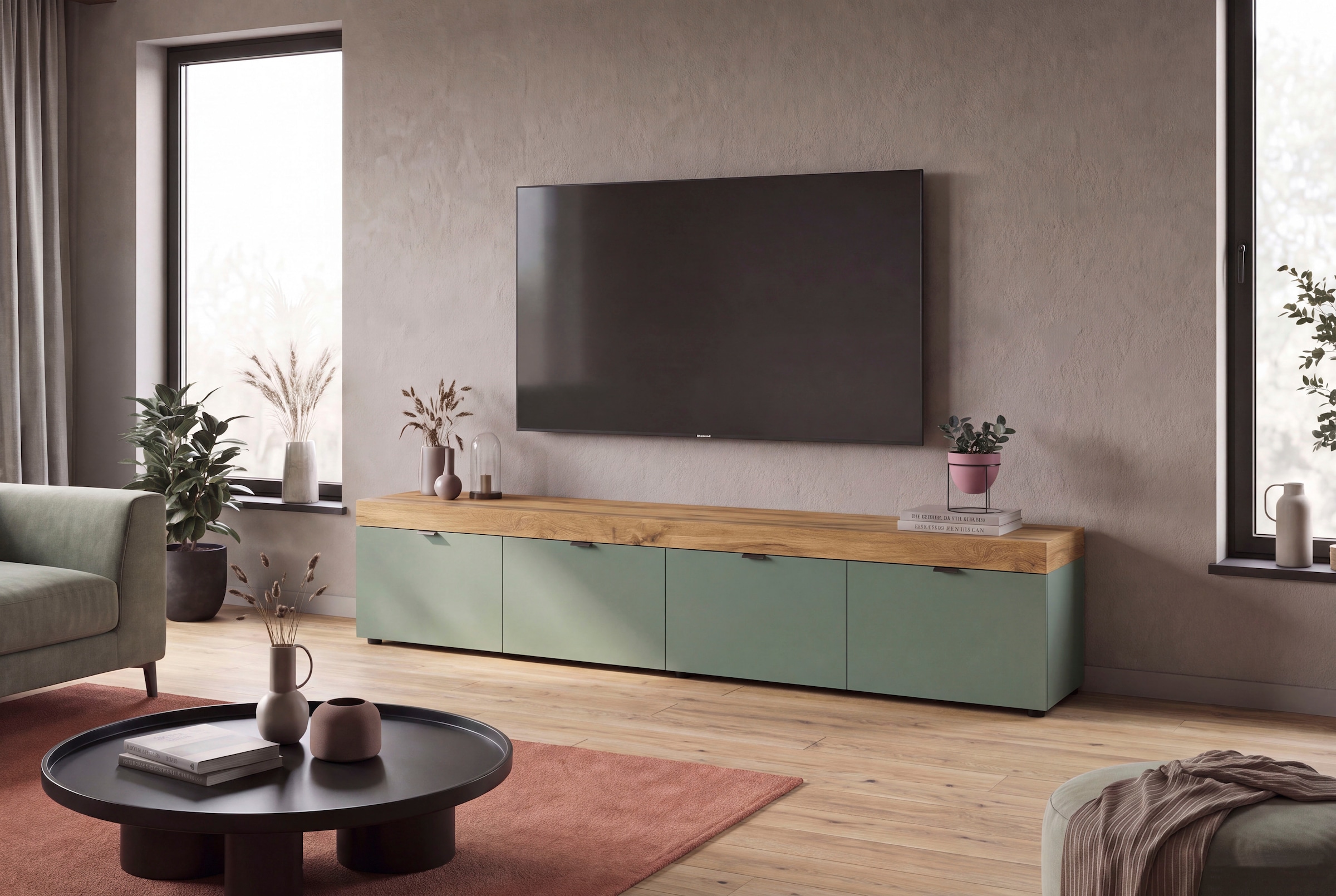OTTO home Lowboard »MAMBO II, Breite 200 cm, 4 Klappen, 4 Fächer« 1 Stk. tlg. Lowboard, TV Unterschrank, TV-Schrank, Wohnzimmer