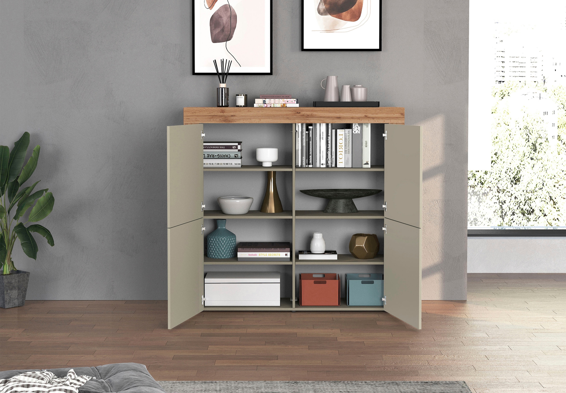 OTTO home Highboard »CHRONOS Breite 140 cm mit 4 Türen und 8 Fächer 'Made in Italy'« 1 Stk. tlg. Hohes Sideboard, Kommode, Schrank, Grifflos mit Push to Open