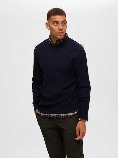 SELECTED HOMME Rundhalspullover »SLHBERG CABLE CREW NECK NOOS«