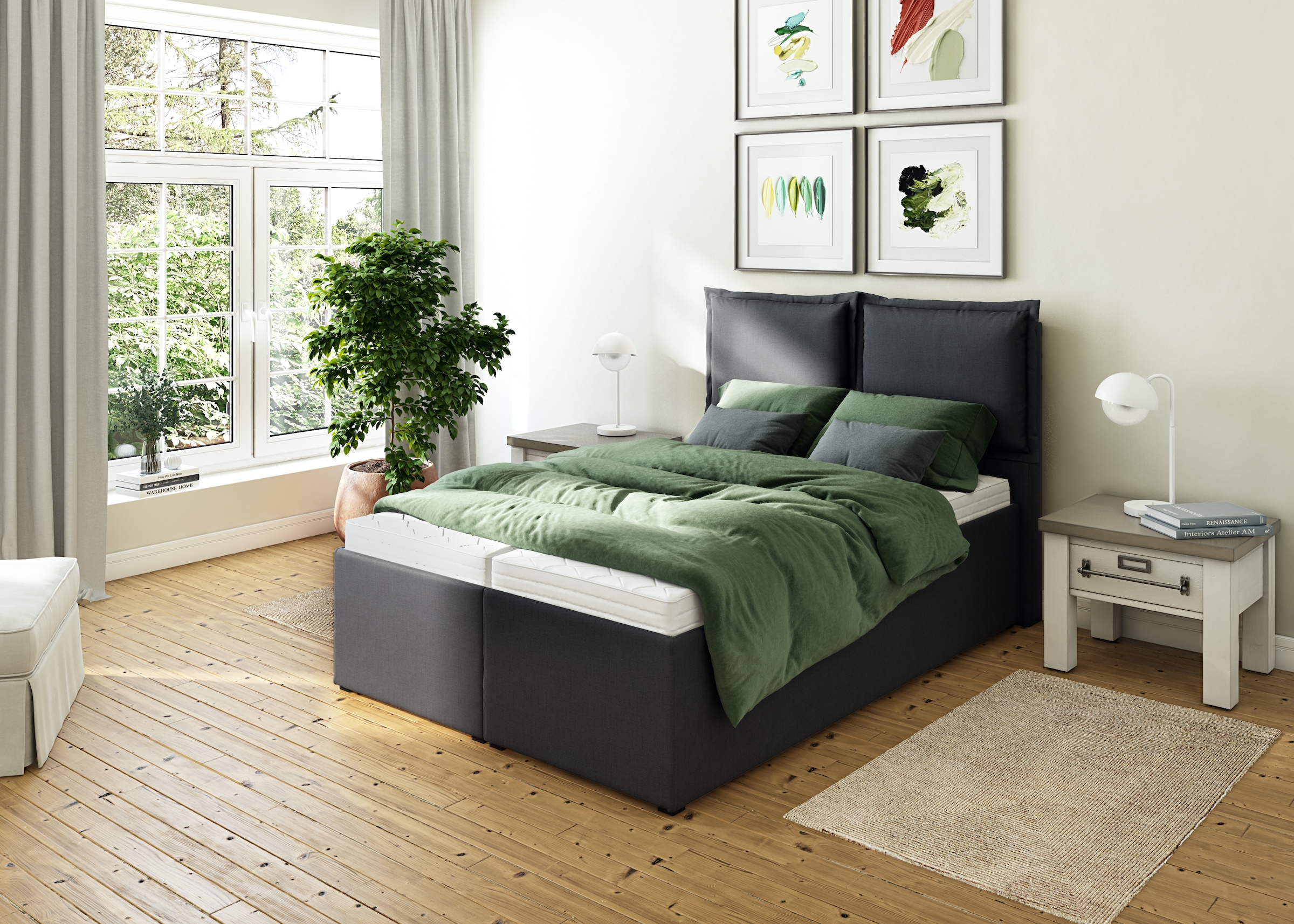 Polsterbett MAINTAL "Lyara", grau (anthrazit), B:147cm L:215cm, Struktur fein (100% Polyester), Betten, Polsterbett, wahlweise ohne Matratze oder mit 3 Matratzenarten zur Auswahl 10