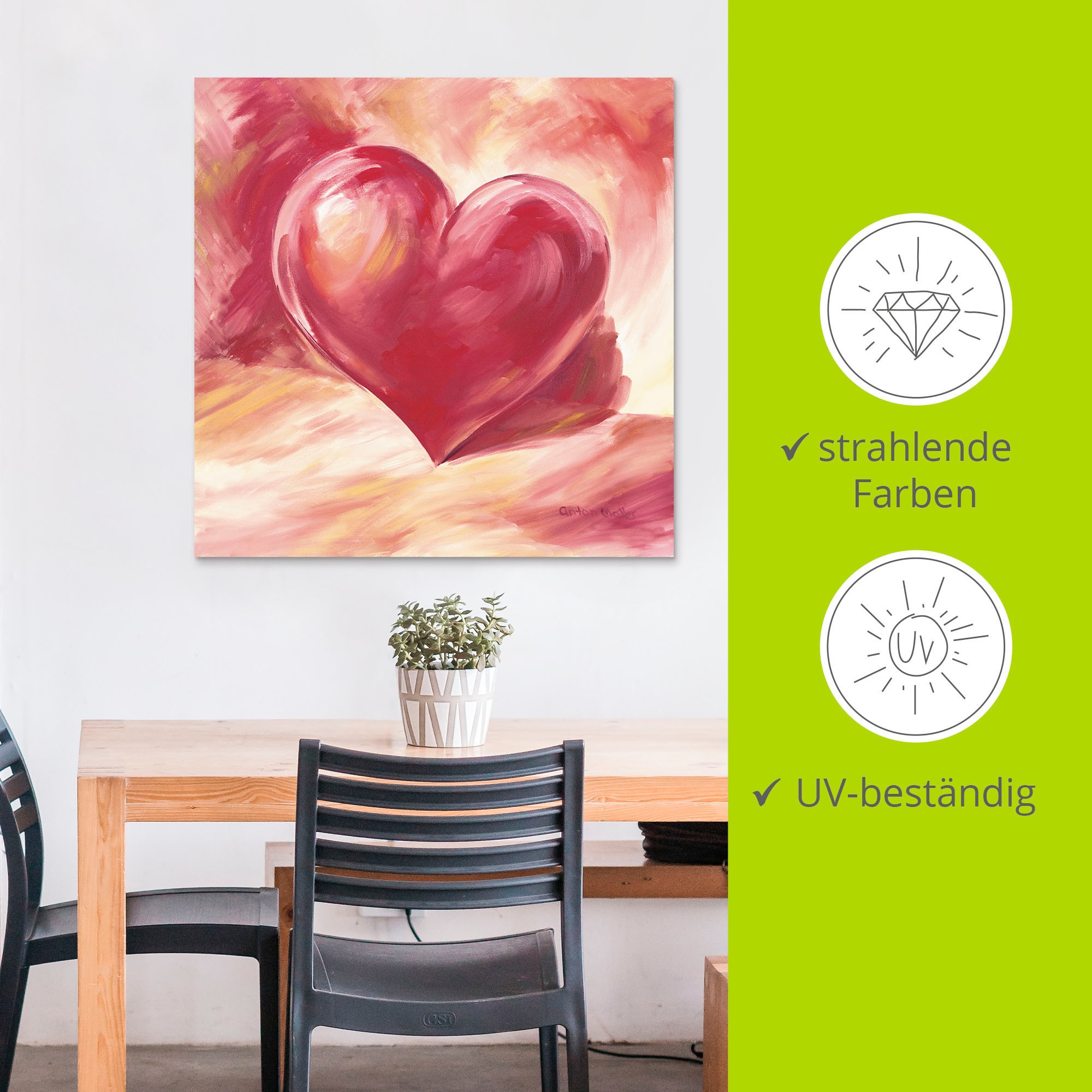 Artland Wandbild »Rosa/rotes Herz«, Herzen, (1 St.), als Alubild, Outdoorbild, Leinwandbild, Poster, Wandaufkleber