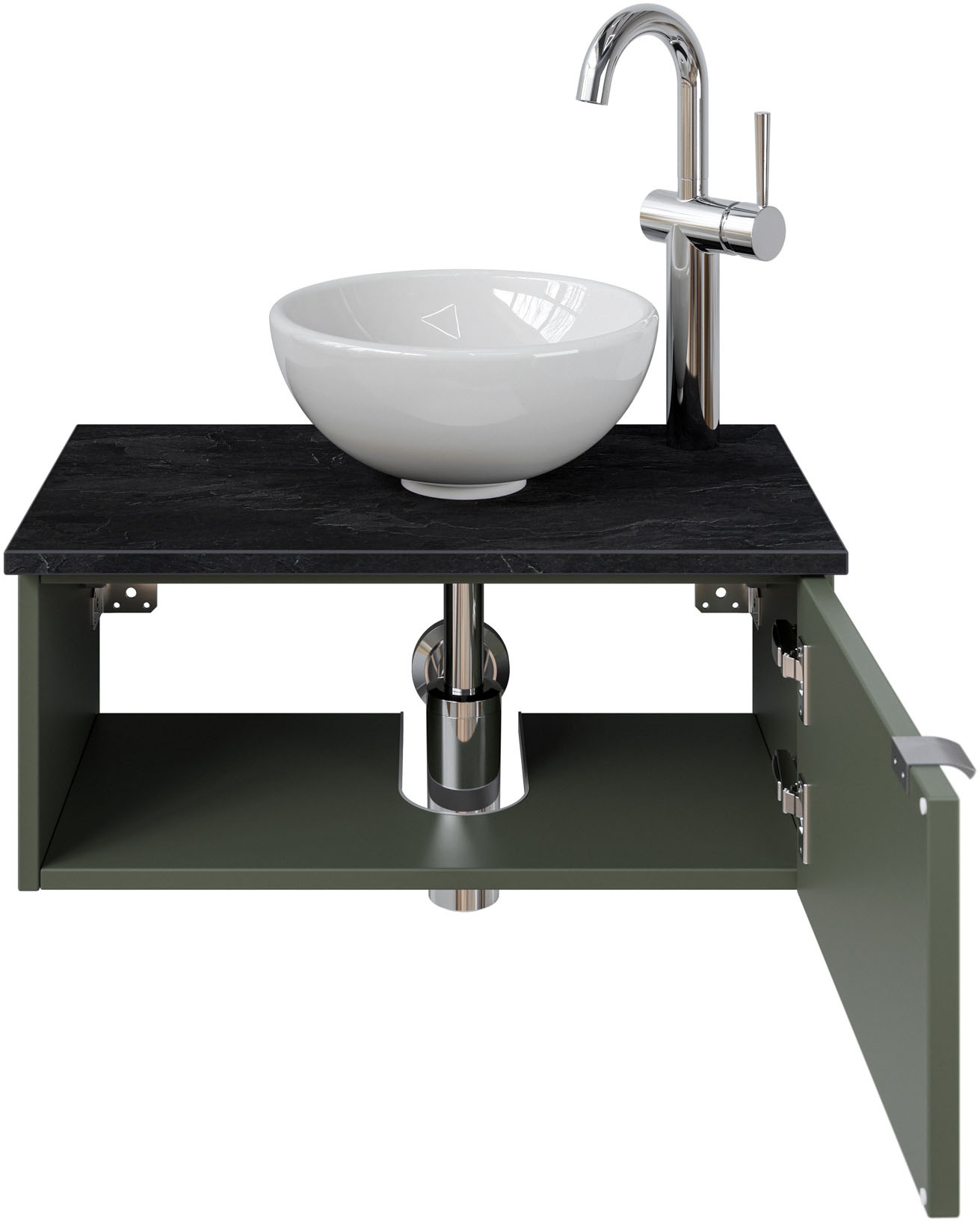 Saphir Waschtisch »Serie 6915 Waschschale mit Unterschrank für Gästebad, Gäste WC«, 61 cm mit Keramik-Aufsatzbecken, 1 Tür und 1 Fach