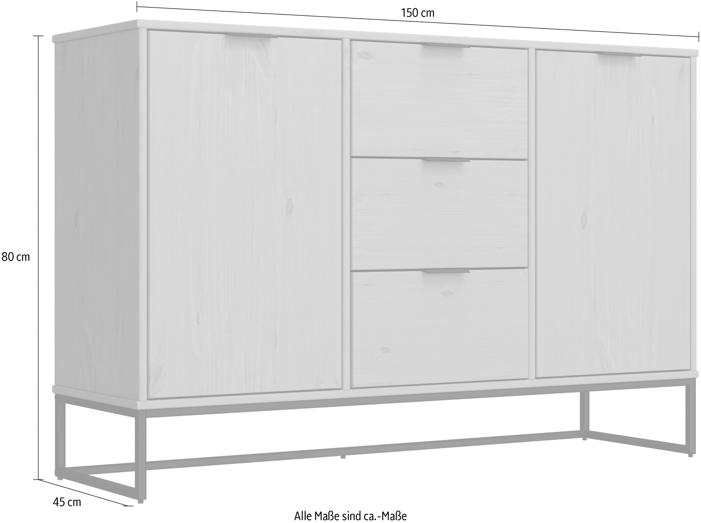 Inter Link Sideboard »Vivo« 1 Stk. tlg. Kiefer Massiv, soft-close, Industrial Style, BxTxH: 150 x 45 x 80 cm