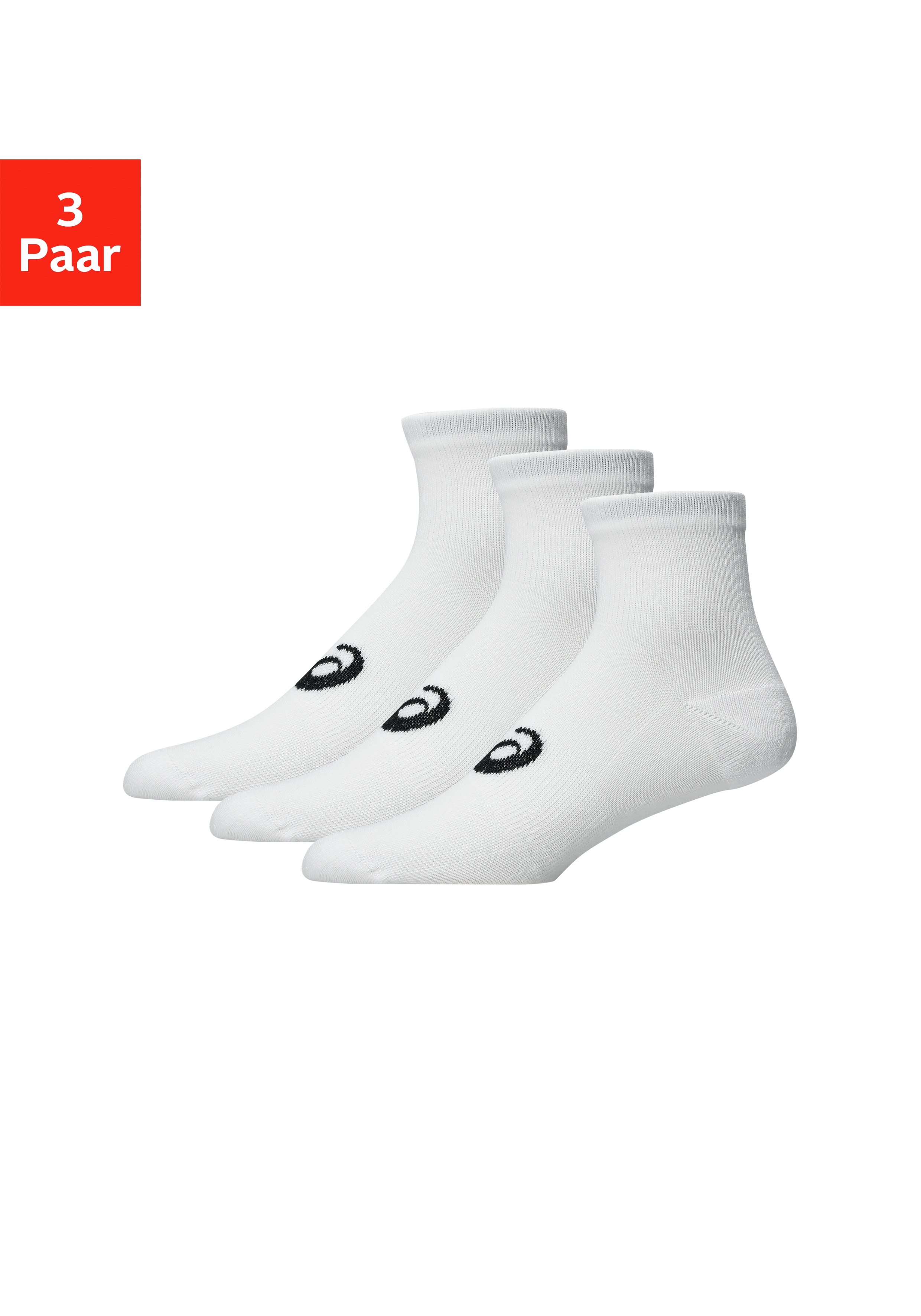 Asics Laufsocken "3 PACK QUARTER SOCK" Atmungsaktiv, Gedämpfte Sohle, Anatomische Passform