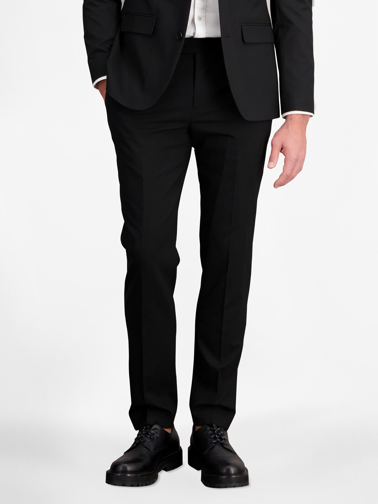 Baukastenhose LERROS "Herren Anzughose mit Stretchanteil, gerade geschnitten", Herren, Gr. 52, schwarz, 49% Viskose, 29% Polyester, 20% Wolle, 2% Elasthan, Hosen