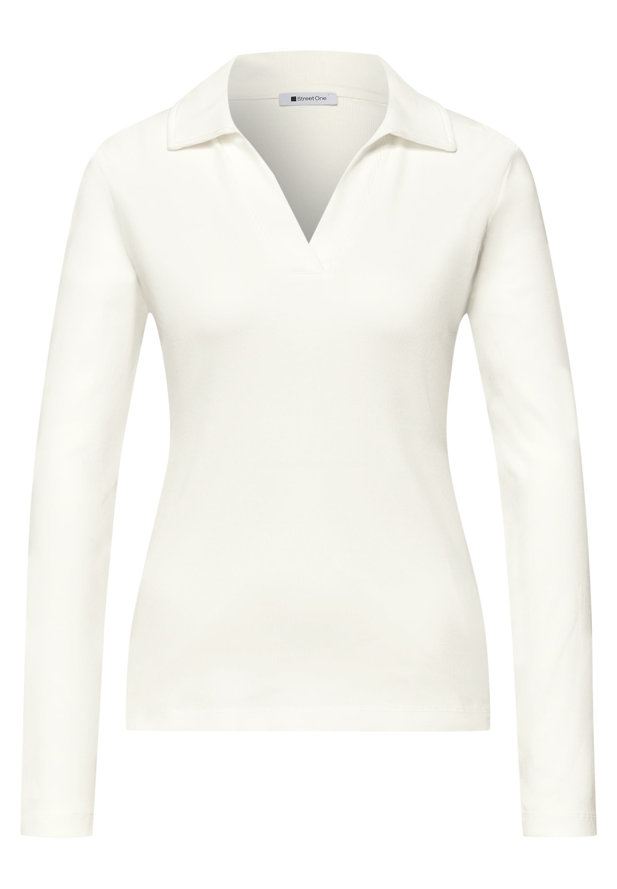 STREET ONE Langarm-Poloshirt in Melange-Optik und mit Ripp-Struktur
