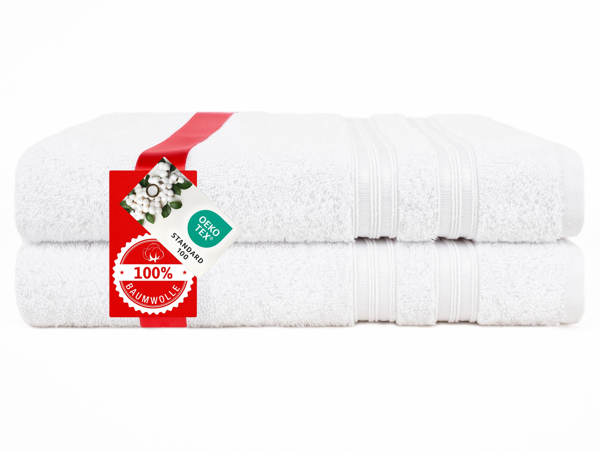 Thumbnail - HAMMETEX Duschtuch "2er Set Badetücher 70x140 cm, 100% Baumwolle, Weich & Saugstark" mit Bordüre, einfarbig, weich