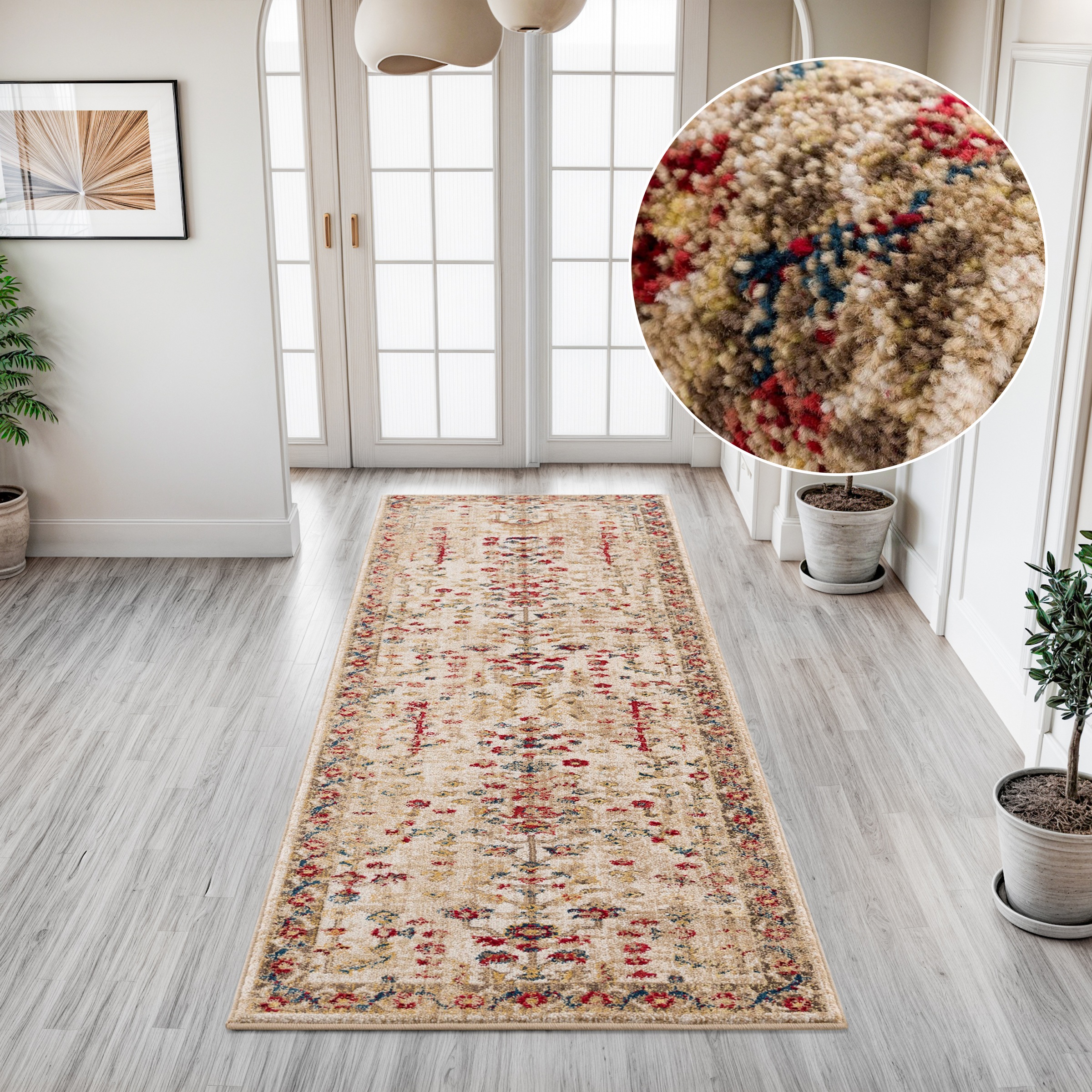 Läufer OTTO HOME "Clovis" Gr. 13, beige (sand), B:90cm H:11mm L:250cm, Kunstfaser, Teppiche, Läufer, Teppich im Orient-Design, mit Bordüre, Vintage