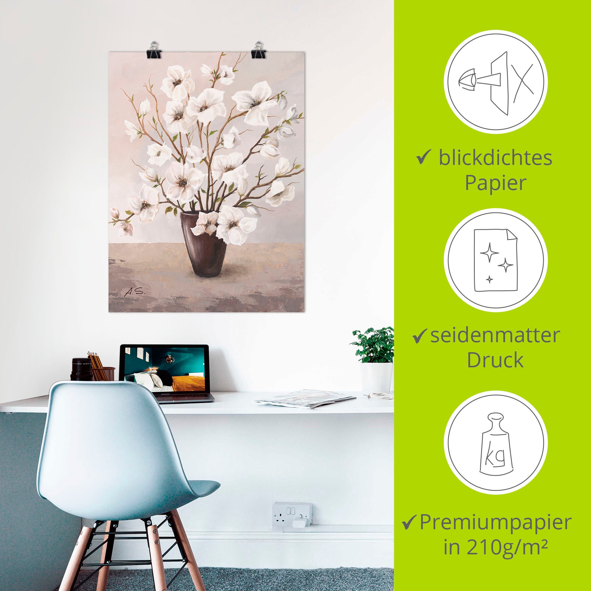ARTland Magnolien Wall Art Gray 45x60cm 3