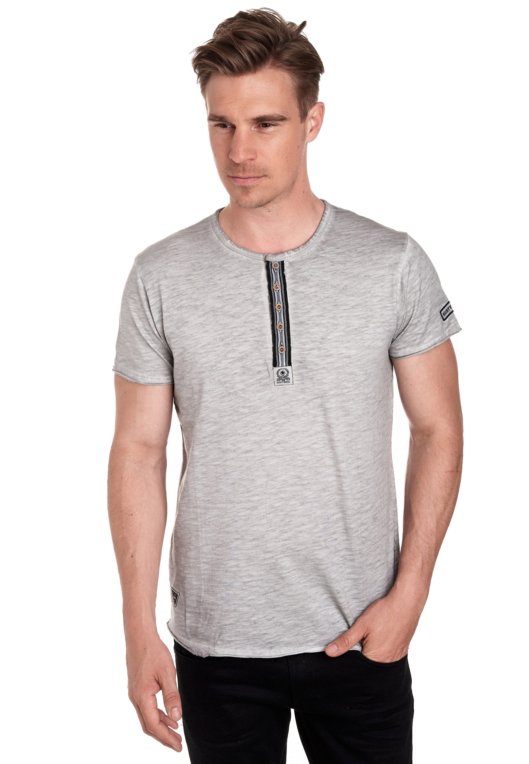 Rusty Neal T-Shirt mit stylischer Knopfleiste
