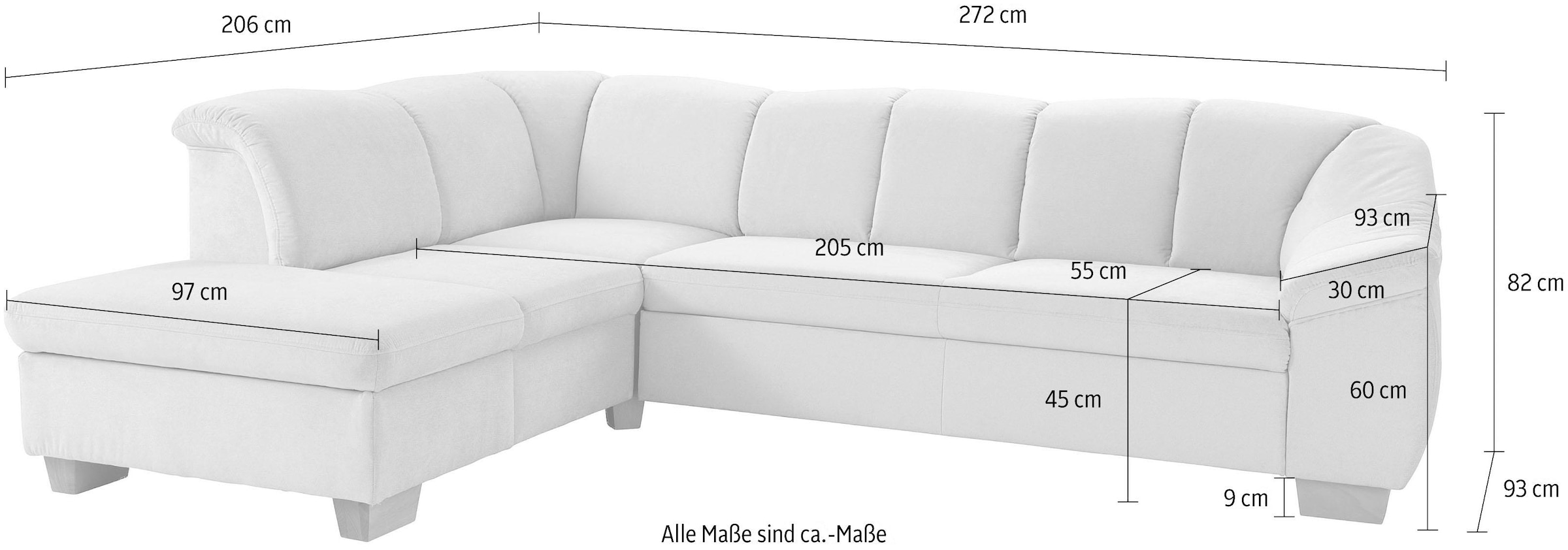 sit&more Ecksofa »Santo L-Form«, mit Federkern, wahlweise mit Bettfunktion und Stauraum