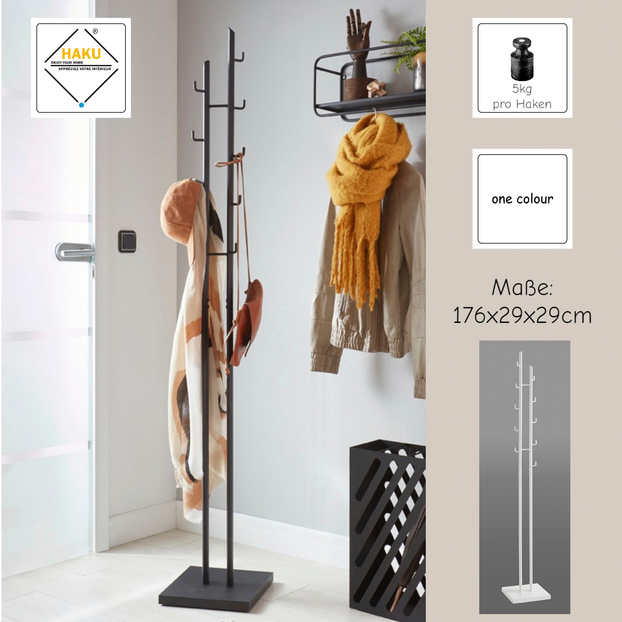 HAKU Garderobenständer »Kleiderständer, Standgarderobe« rund - aus Metall Schwarz - B/T/H 29/29/176 cm