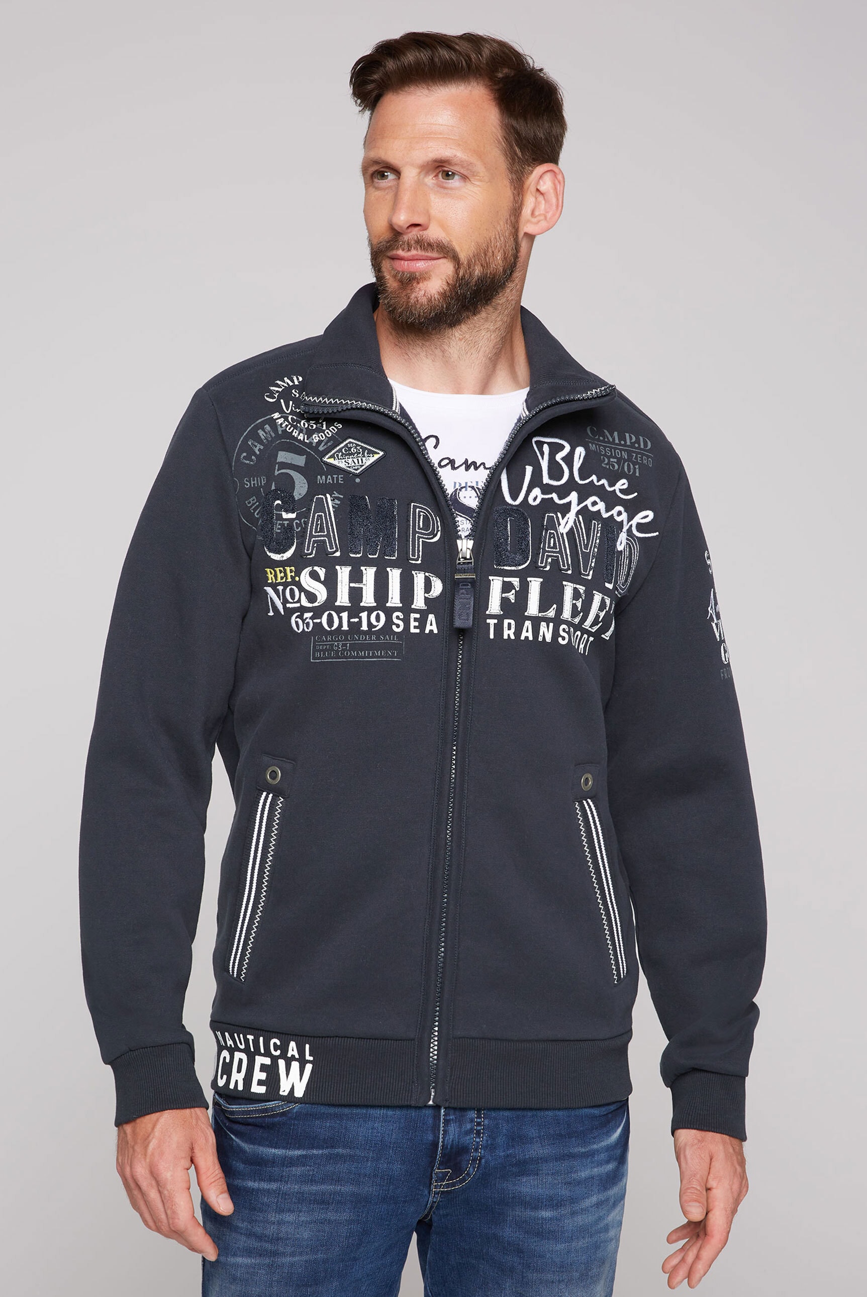 thumbnail: Camp David Heren Sweatjack Met Capuchon En Logo Artworks, Opticwhite, M