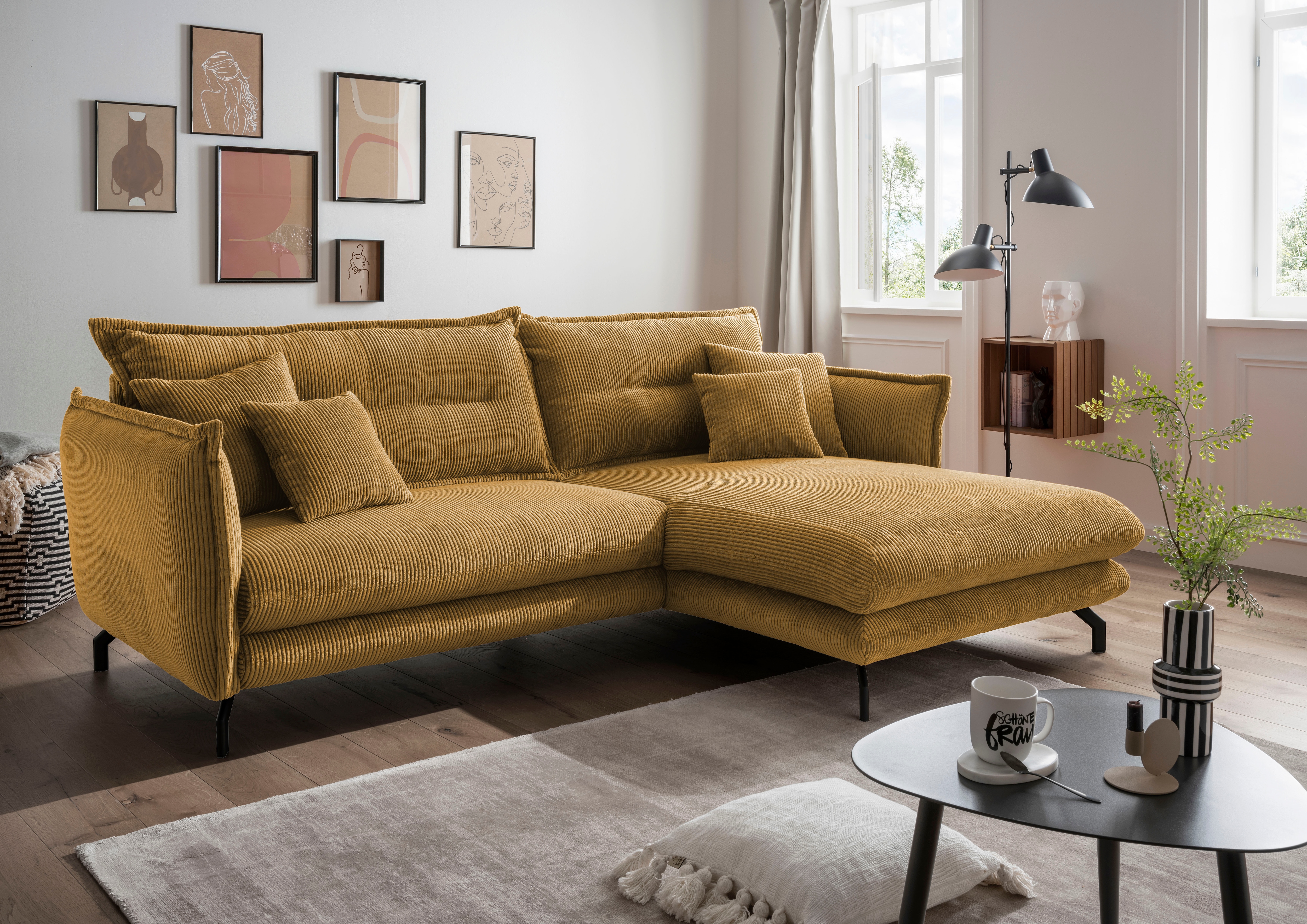 Home affaire Ecksofa "Lava modern & bequem, Breite 255cm, tolle Detailverarbeitung" zwei verschiedene Fußfarben wählbar