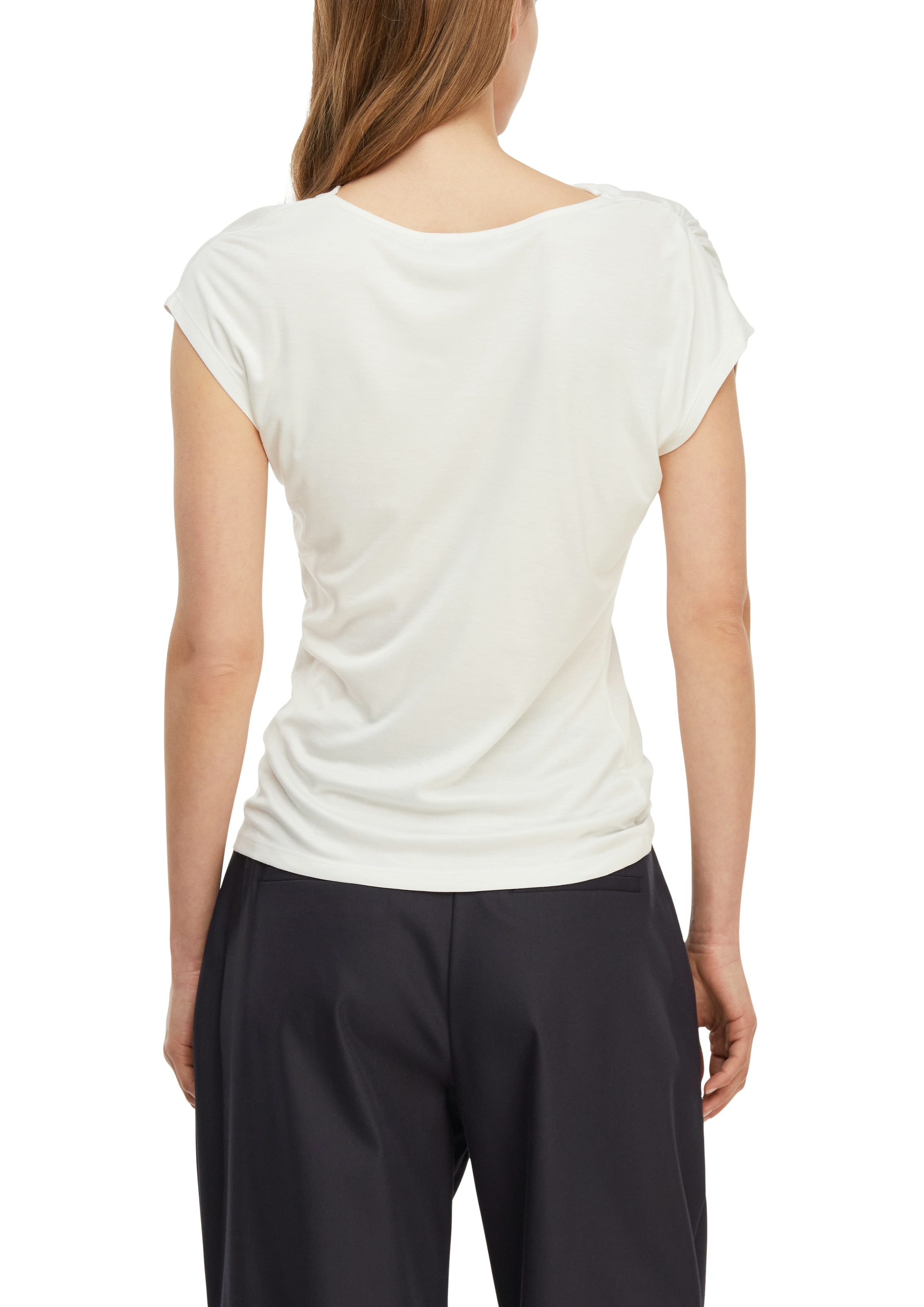 Comma Rundhalsshirt Sommershirt - gerafft und aus reiner Viskose günstig online kaufen