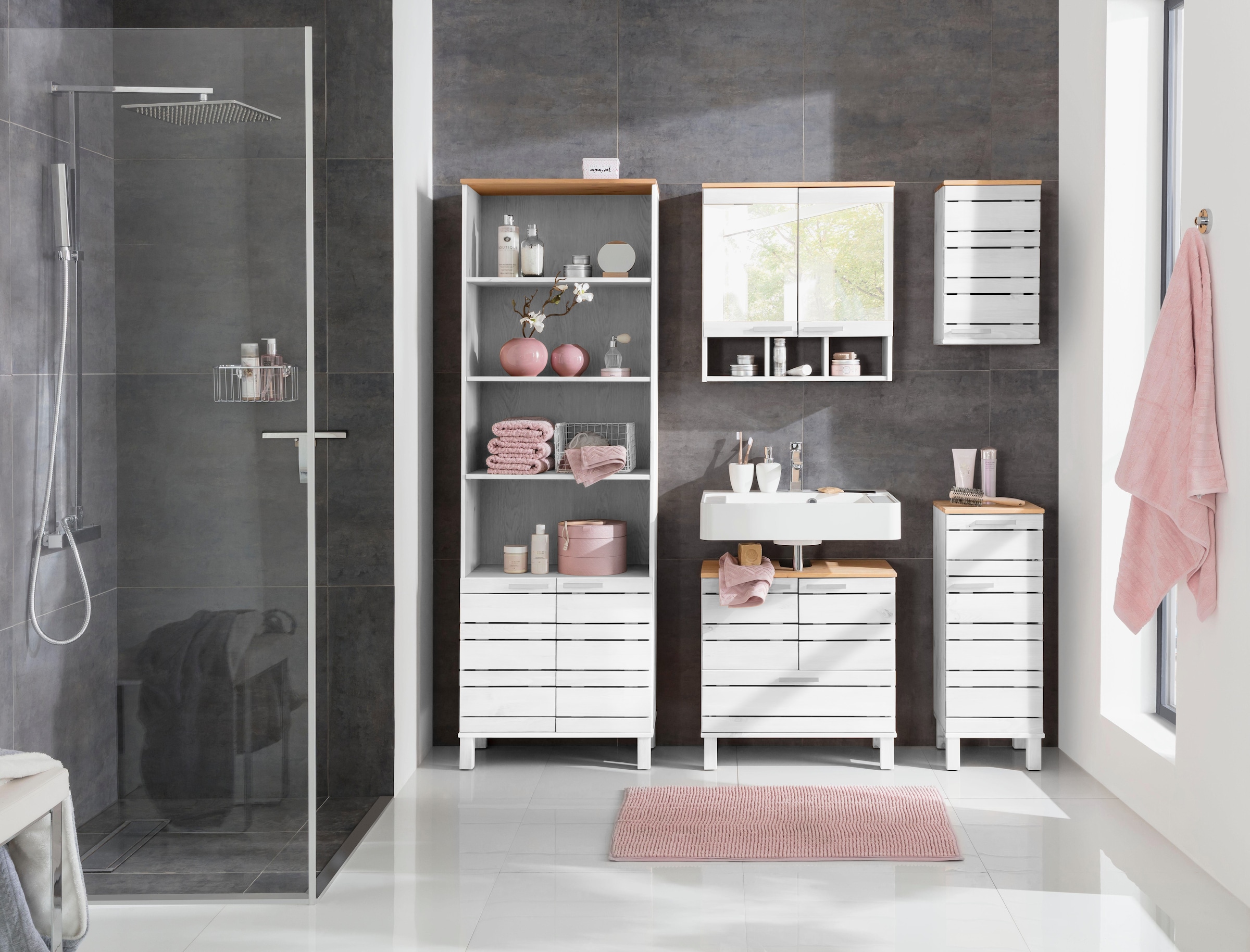 Home affaire Waschbeckenunterschrank »JOSIE«, Breite 60, aus Massivholz, Metallgriffe, 1 Schublade & 2 Türen
