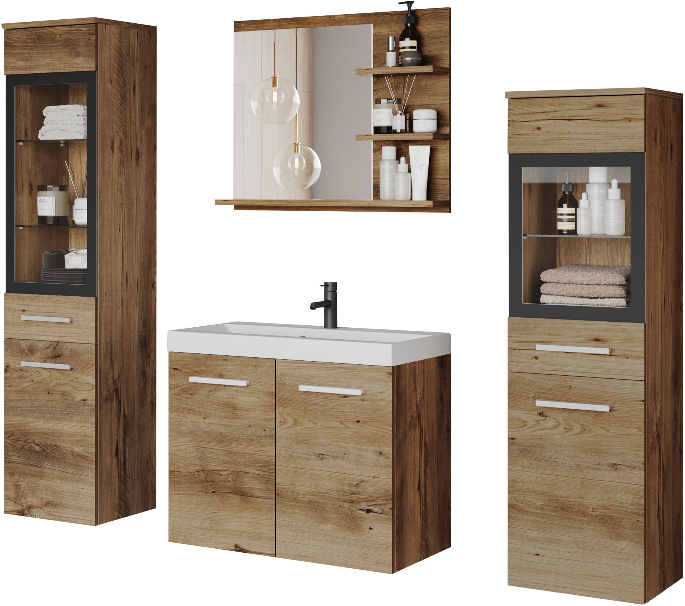 welltime Badmöbel-Set "MADRIT" Komplett-Set, mit Waschbecken, 5 Stk. tlg. günstig online kaufen