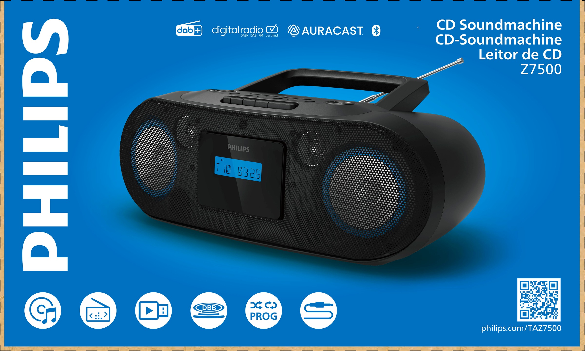 Philips CD-Radiorecorder »TAZ7500« (A2DP Bluetooth | AVRCP Bluetooth | Bluetooth Digitalradio (DAB+) | FM-Tuner | UKW mit RDS 12 W)