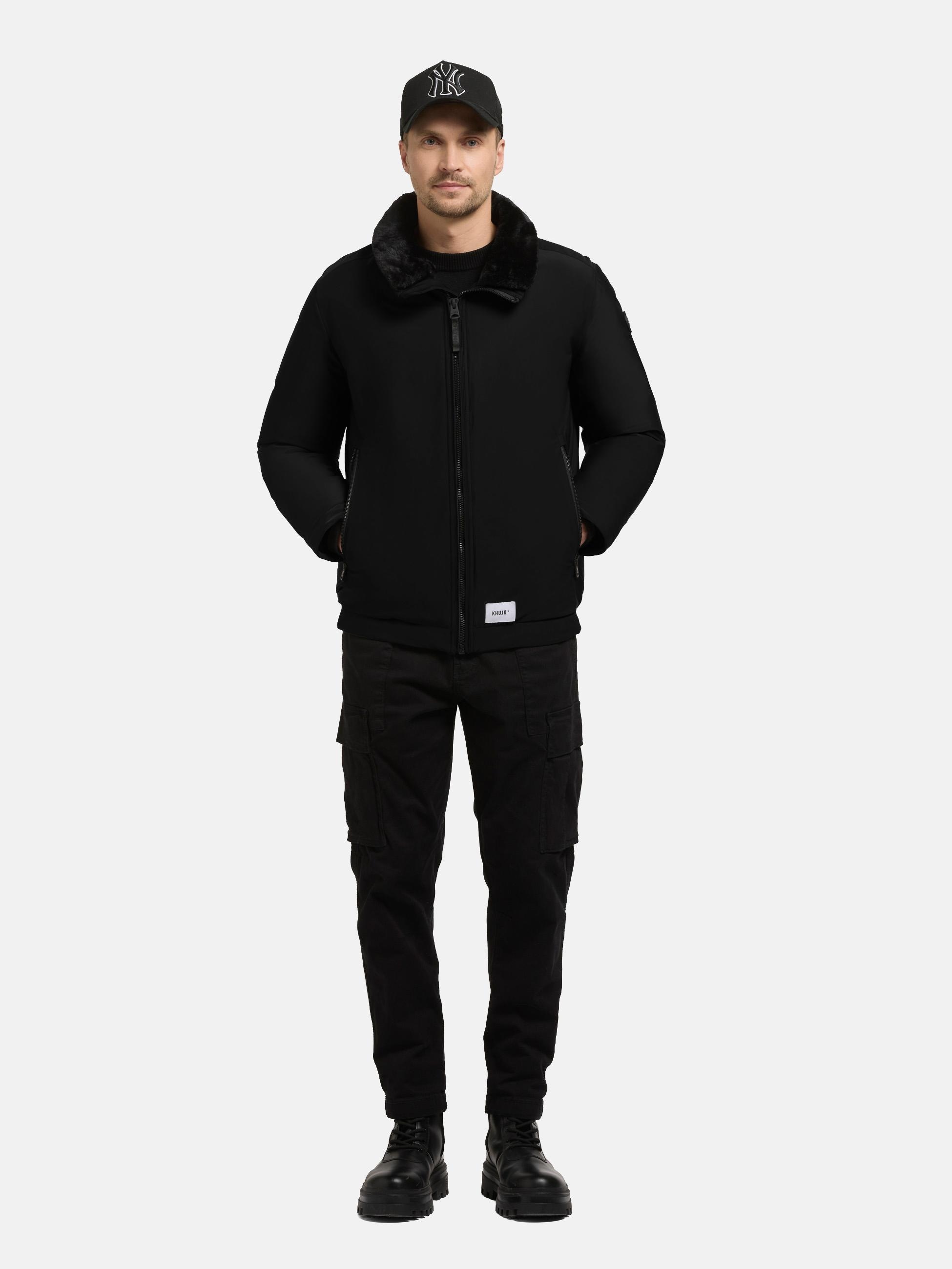 khujo Outdoorjacke "Huey" ohne Kapuze Herren Winterjacke mit abnehmbarem Plüsch-Besatz