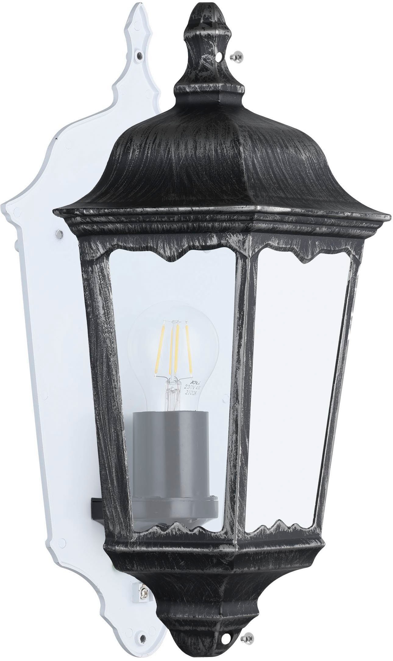EGLO Wandleuchte »Navedo Außen-Wandlampe, Wandlampe aus Aluguss und Glas, E27, IP44« E27 1 Stk. Wand-/Deckenleuchte - L29 x H43 x AL13 cm - schwarz, silber-patina