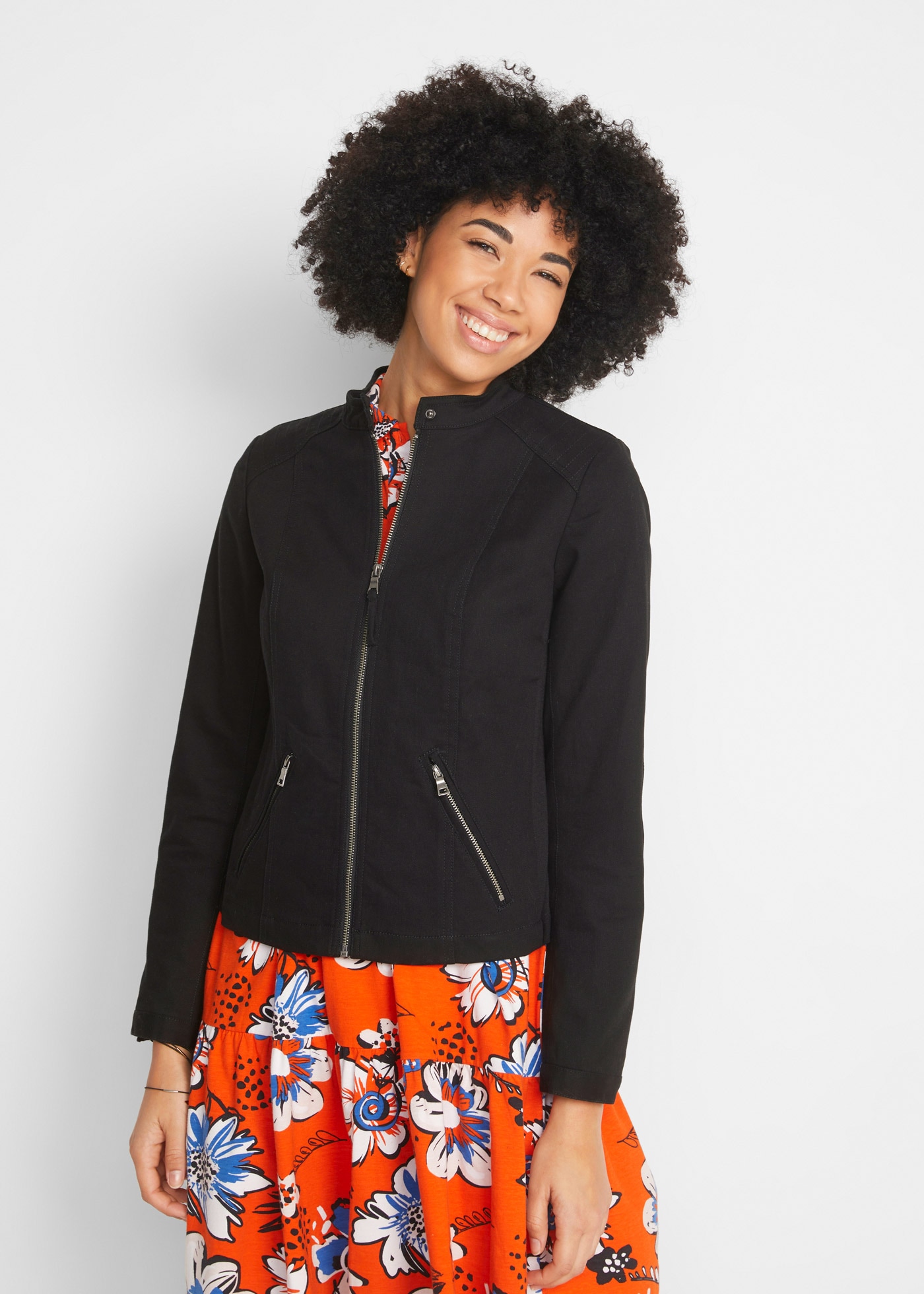 bonprix Bikerjacke mit seitlichen Stretcheinsätzen, Langarm-Design günstig online kaufen