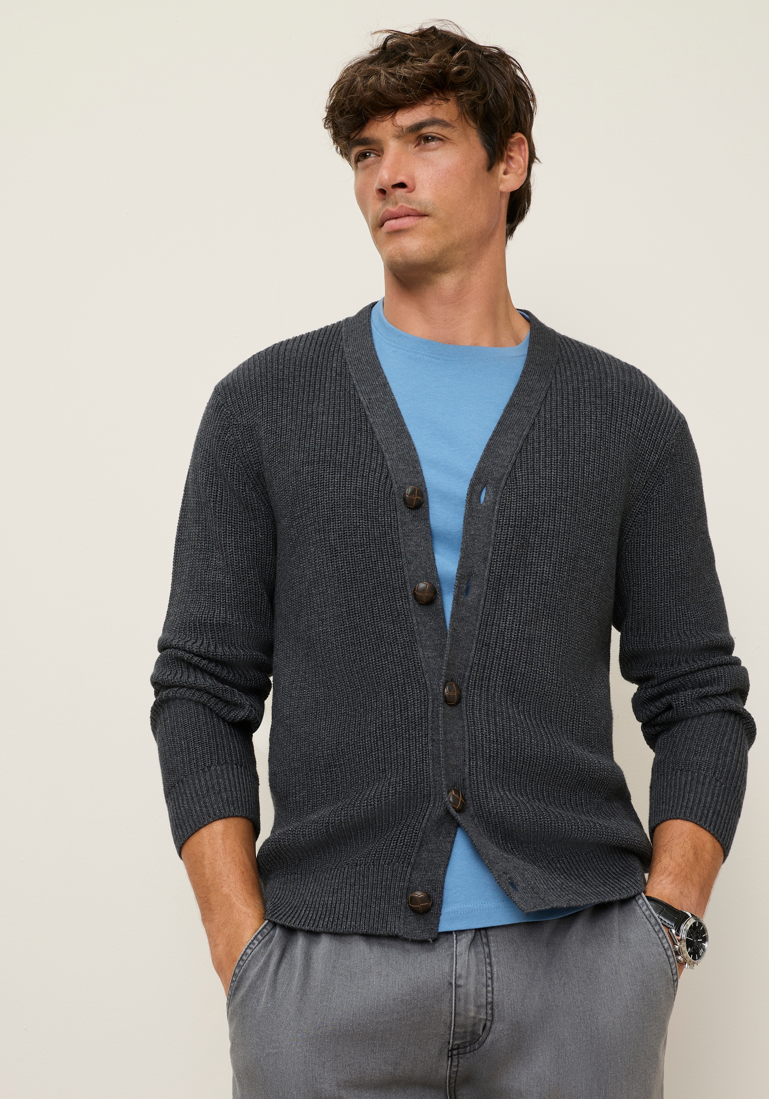 Mans World Strickjacke "Neue Kollektion Highlight Rippenqualität" Regular fit, mit melierter Optik, mit Knopfleiste, Langarm