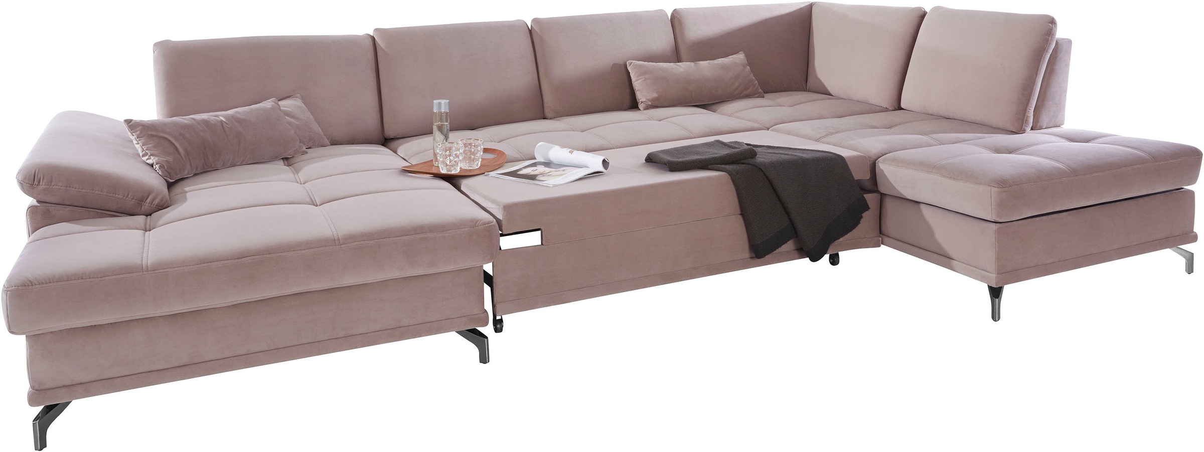 Places of Style Wohnlandschaft »Costello U-Form, mit Sitztiefenverstellung, Armteilverstellung und«, 3 Nierenkissen, optional Bettfunktion und Bettkasten