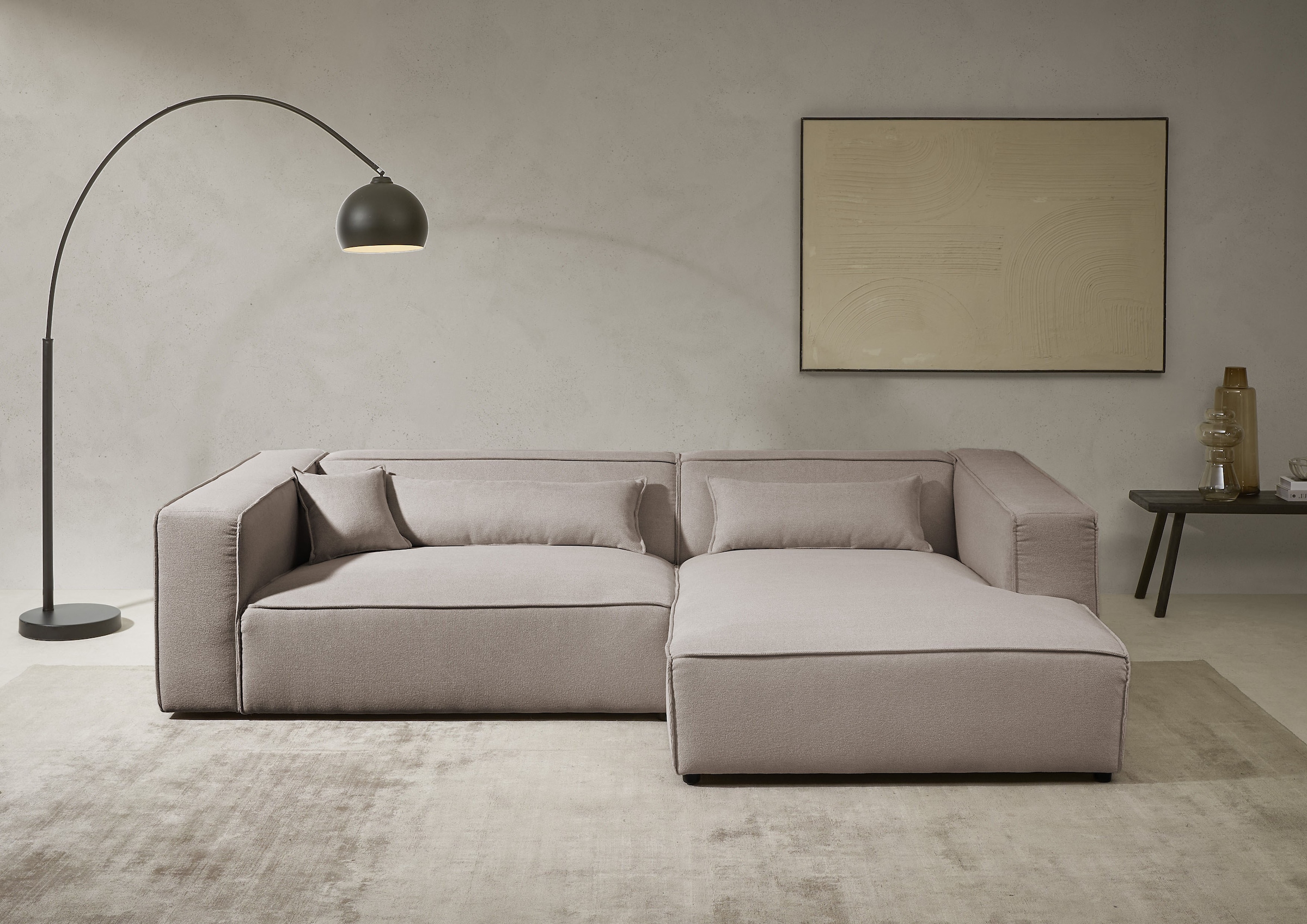 LeGer Home by Lena Gercke Ecksofa "PIARA XXL Struktur u. Leinenoptik, Big-Sofa, L-Form" wahlweise Ottomane rechts/links, Kedernaht, extra tiefe Sitzfläche