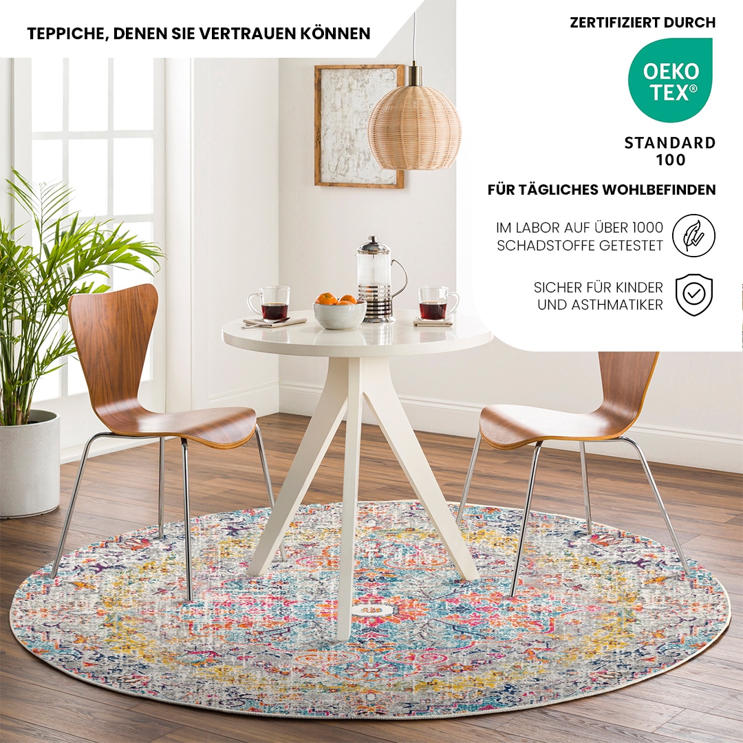 Livabliss Teppich »MUNICH«, rund, 11 mm Höhe, Vintage Orientteppich, Kurzflor Boho Wohnzimmerteppich, Läufer, ⌀160cm