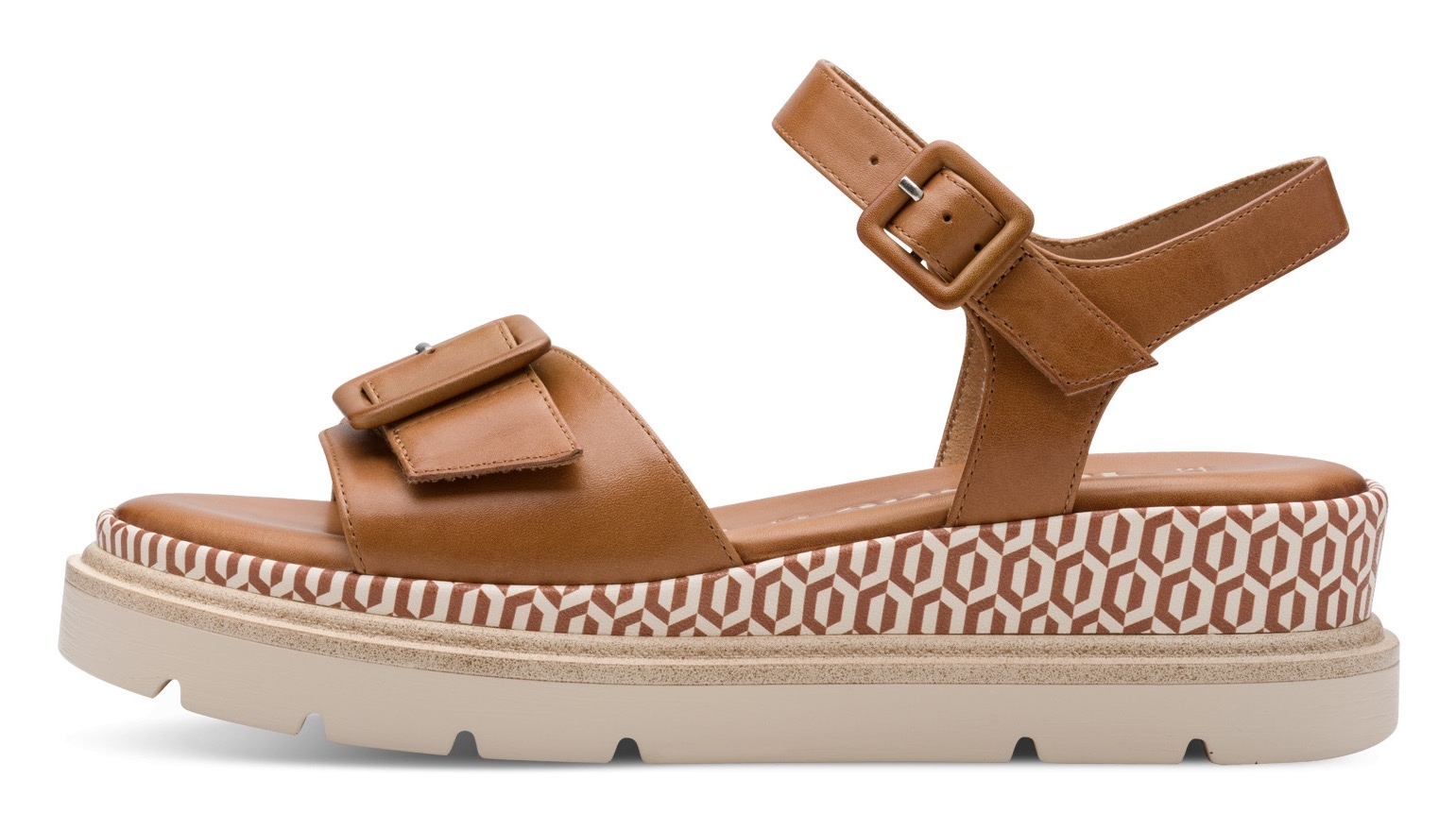Tamaris Keilsandalette, Riemchensandale, Sommerschuh mit Muster am Plateau